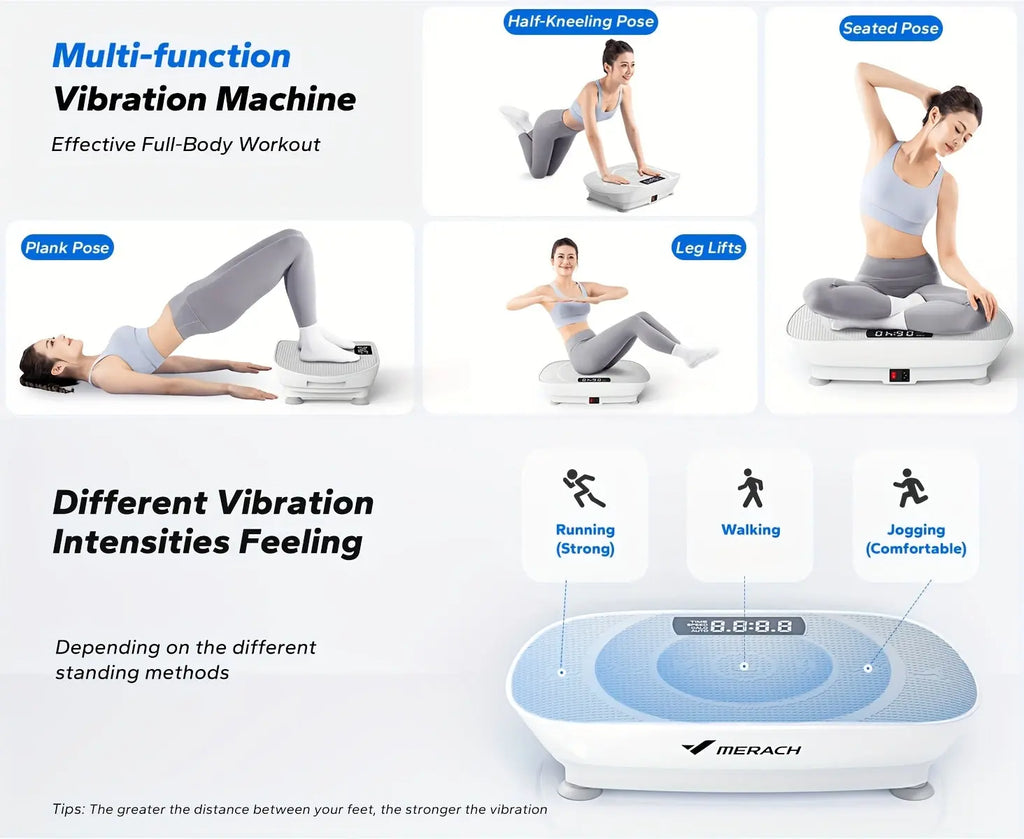 MERACH Vibration Plate Exercise Machine - Full Body Workout Equipment with Silicone Pedals, Digital Display & Remote Control, Perfect for Home Fitness, Leg Toning & Family Workouts, White, Home Fitness Equipment | Compact Exe Nova Trendz