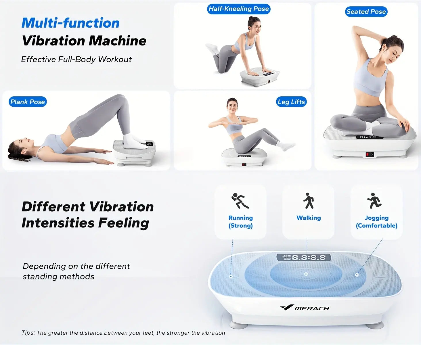 MERACH Vibration Plate Exercise Machine - Full Body Workout Equipment with Silicone Pedals, Digital Display & Remote Control, Perfect for Home Fitness, Leg Toning & Family Workouts, White, Home Fitness Equipment | Compact Exe Nova Trendz
