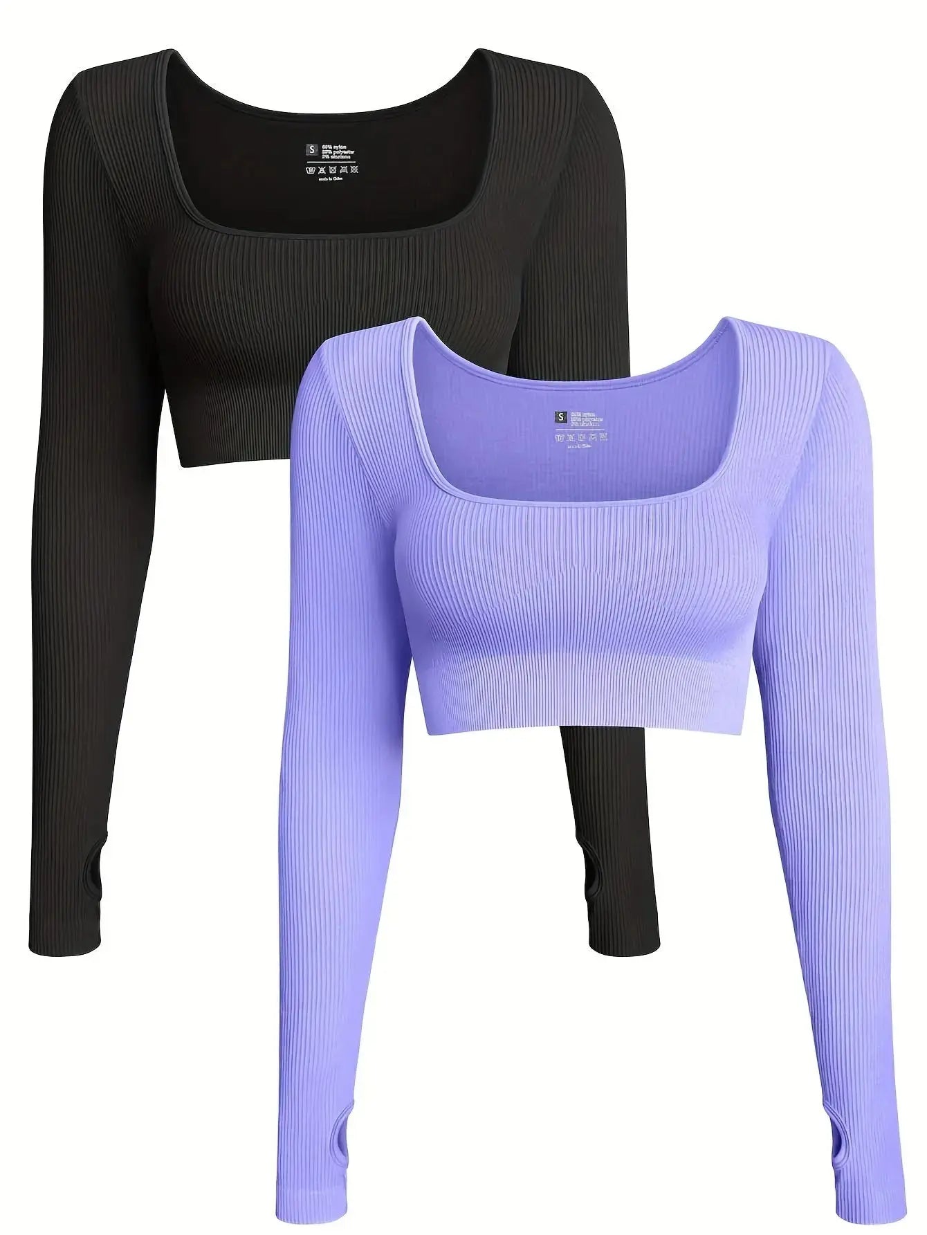 OQQ Women's 2 Piece Crop Top Ribbed Seamless Workout Exercise Long Sleeve Crop Tops Nova Trendz