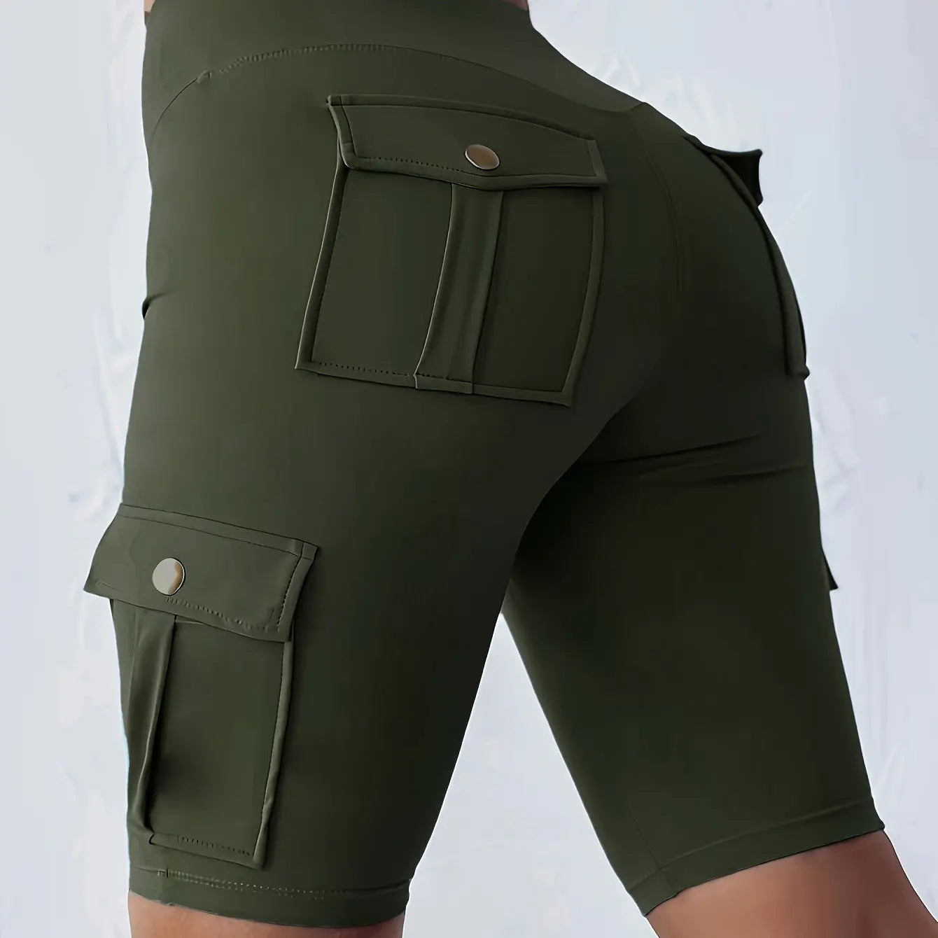 Women's Solid Color Pocket Design Athletic Yoga Cargo shorts For Exercise & Fitness, High-Wais Sports Cargo shorts Nova Trendz