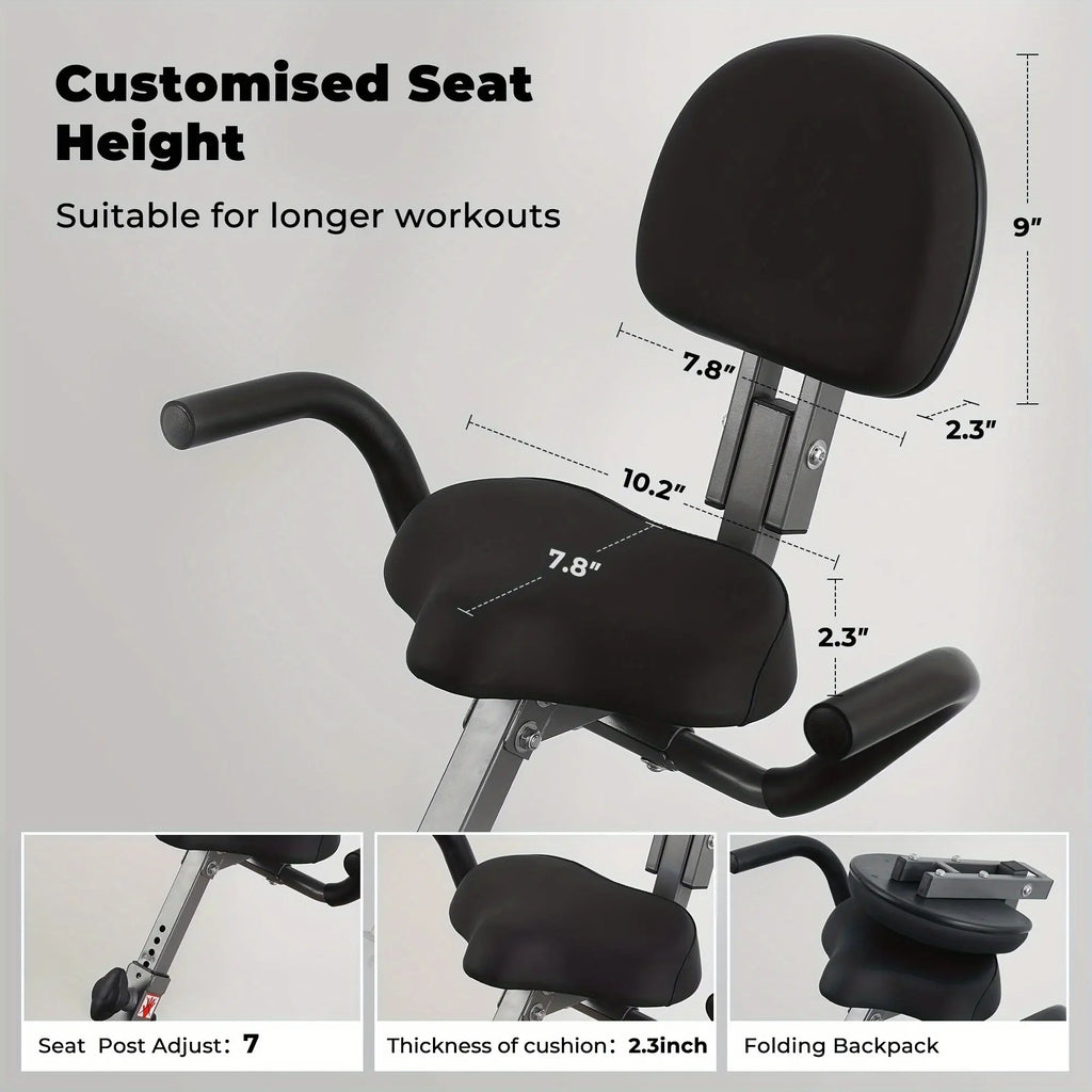Folding Exercise Bike, Stationary Exercise Bike With Support Back Pad And Phone/Tablet Holder, Arm Resistance Band Pulse Sensor, LCD Monitor For Home Workout Nova Trendz