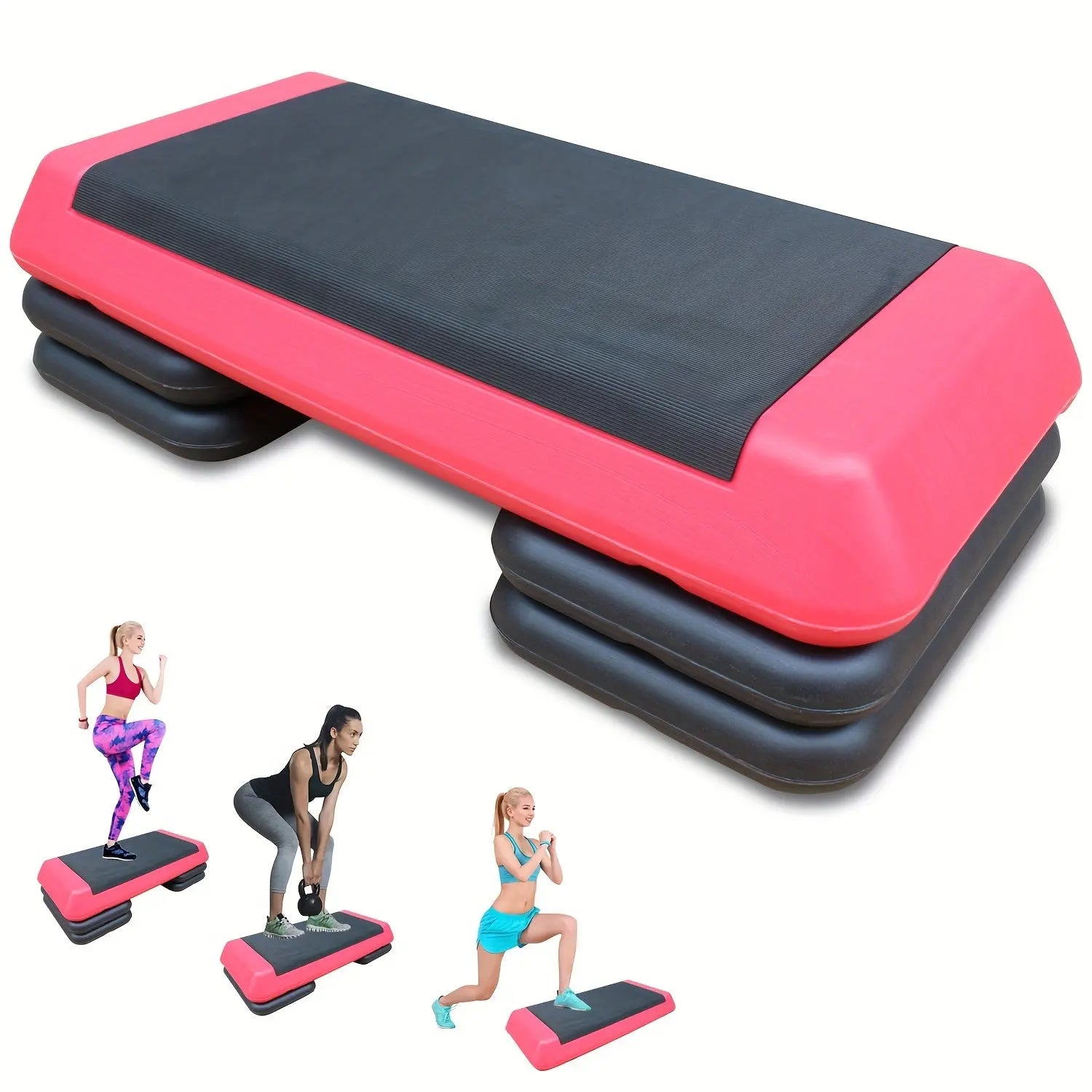 Adjustable Workout Aerobic Stepper in Fitness & Exercise Step Platform Trainer Red Black with 2/4 Risers Nova Trendz