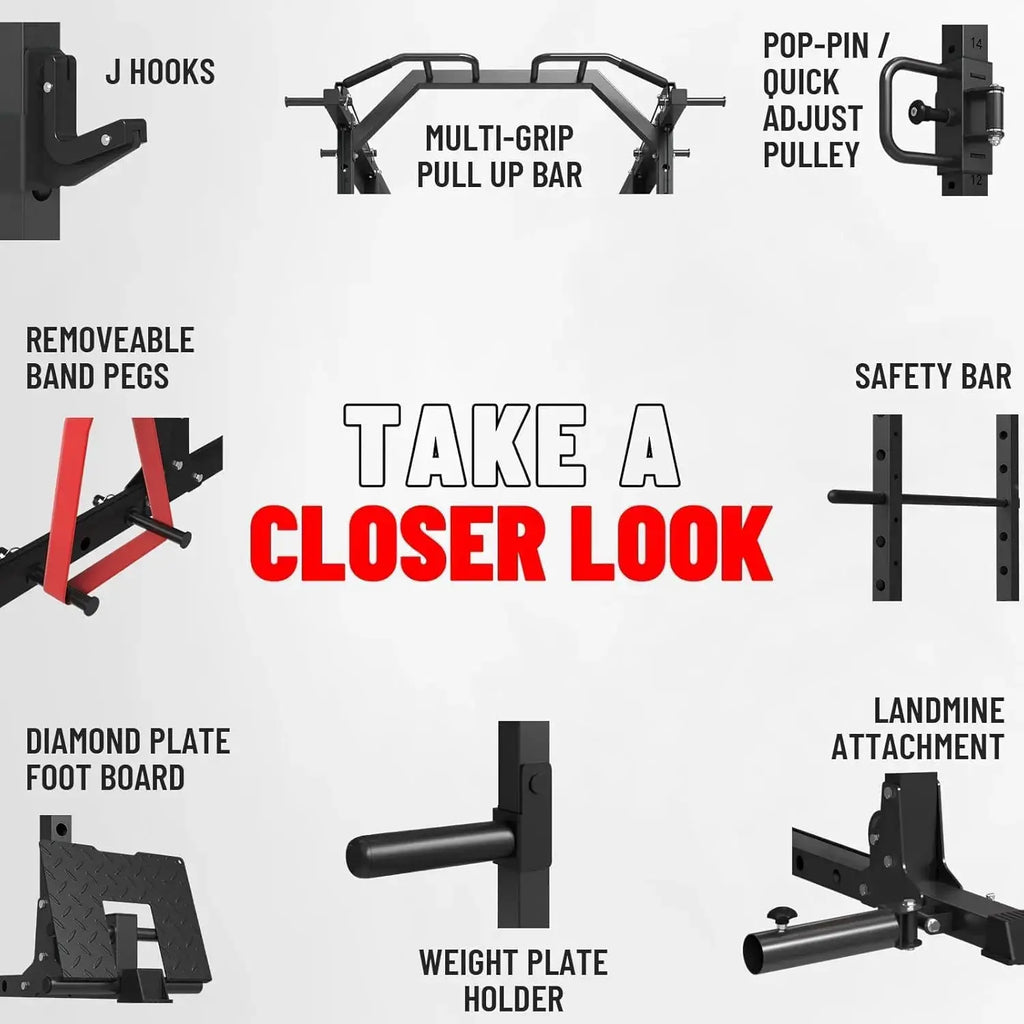 Mikolo Power Cage, Power Rack with Cable Crossover System, 1500LBS Squat Rack with LAT Pull Down System, Workout Cage with Pulley System for Fitness Home Gym Nova Trendz