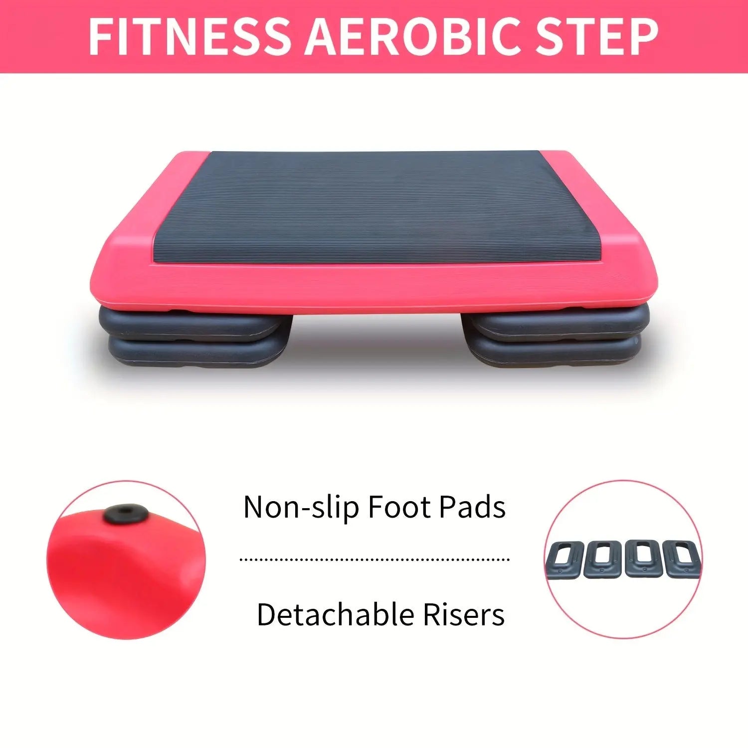 Adjustable Workout Aerobic Stepper in Fitness & Exercise Step Platform Trainer Red Black with 2/4 Risers Nova Trendz