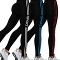 [Popular Choice] 3pcs Side Stripe Letter Print Running Training Fitness Yoga Black Tights, Outdoor Sports Exercise Elastic Abdominal High Waist Fashion Leggings, Women's Sportswear Tights Nova Trendz