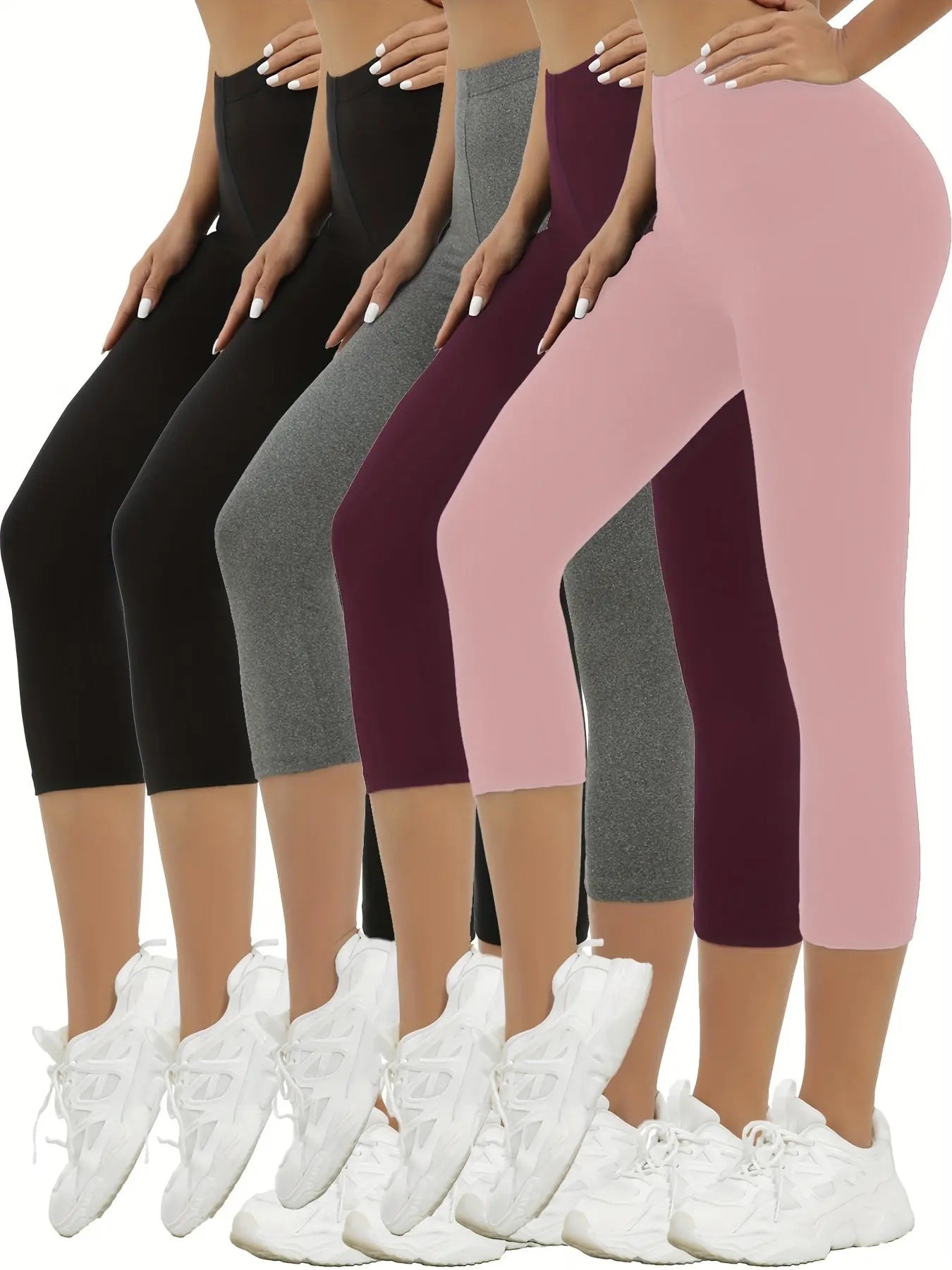 5-Pack Womens Capri Leggings - Ultra-Stretchy, Silky Smooth, Opaque Fabric for Maximum Comfort - Ideal for Fitness, Exercise, Running, Yoga, and Active Lifestyle with Endless Outfit Options Nova Trendz