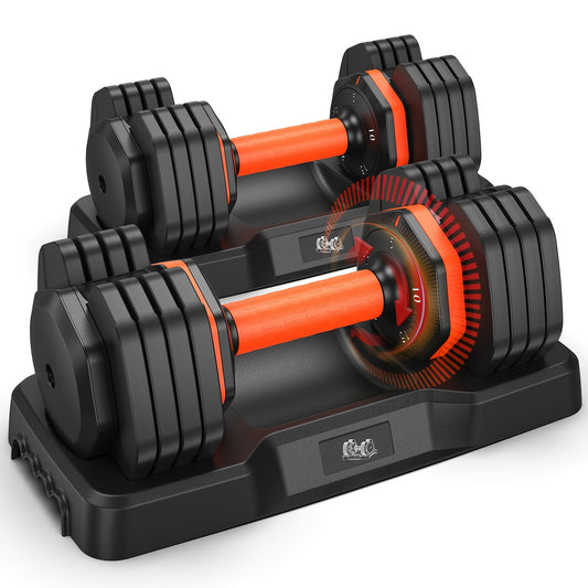 [UKEEP Dumbbells] UKEEP 25LB Adjustable Dumbbells | A Pair, Adjustable Weights Dumbbells Set, Anti-Slip Fast By Turning Handle, Black Dumbbell with Tray, Hand Grip, Dumbbell, Barbell, Kettlebell, Home Gym Fitness Workout Equi