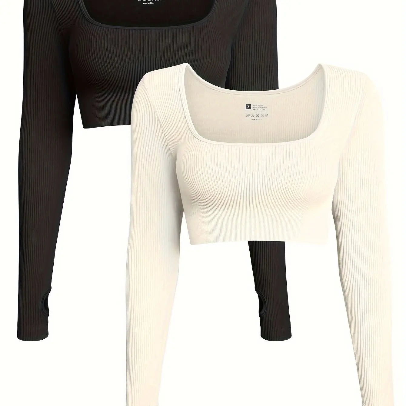 OQQ Women's 2 Piece Crop Top Ribbed Seamless Workout Exercise Long Sleeve Crop Tops Nova Trendz