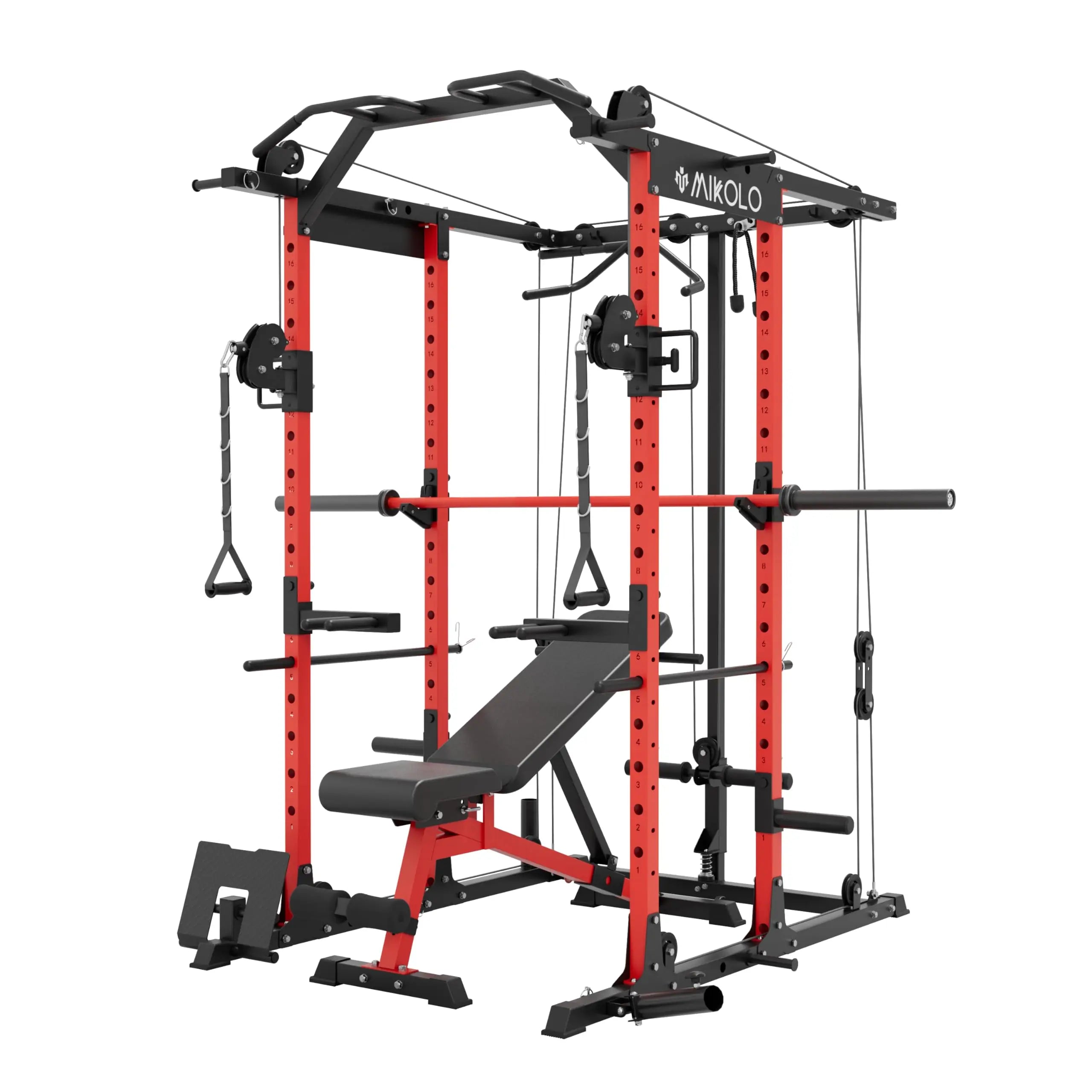 Mikolo Power Cage, Power Rack with Cable Crossover System, 1500LBS Squat Rack with LAT Pull Down System, Workout Cage with Pulley System for Fitness Home Gym Nova Trendz
