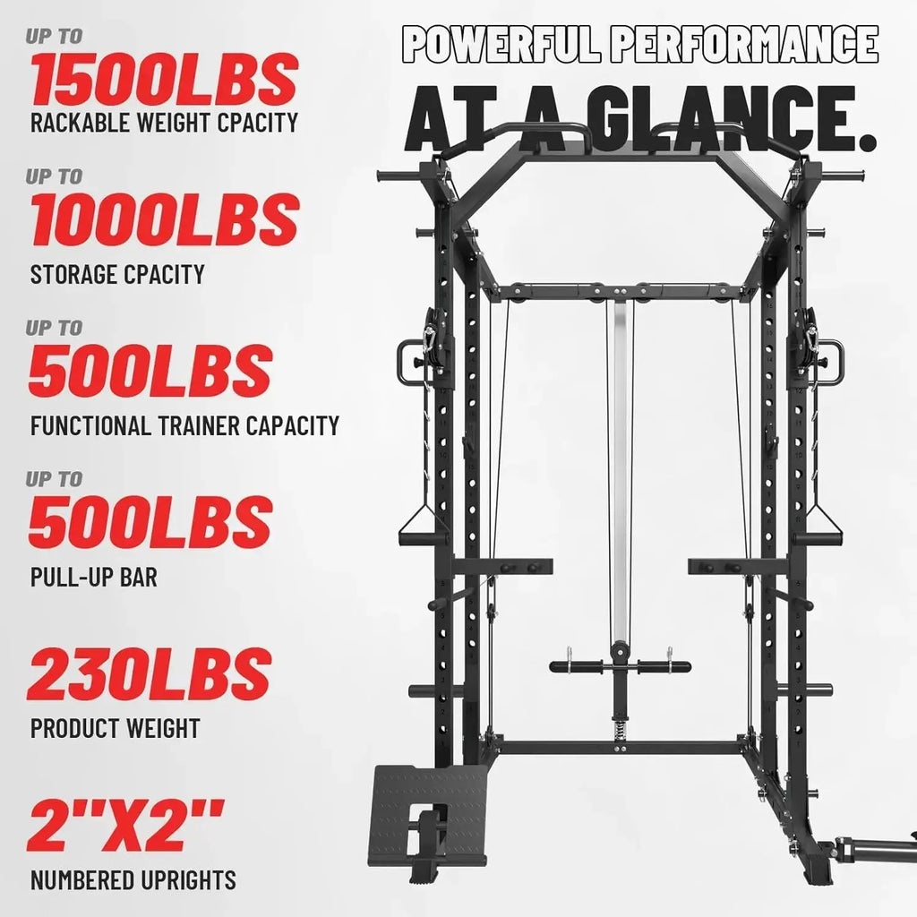 Mikolo Power Cage, Power Rack with Cable Crossover System, 1500LBS Squat Rack with LAT Pull Down System, Workout Cage with Pulley System for Fitness Home Gym Nova Trendz