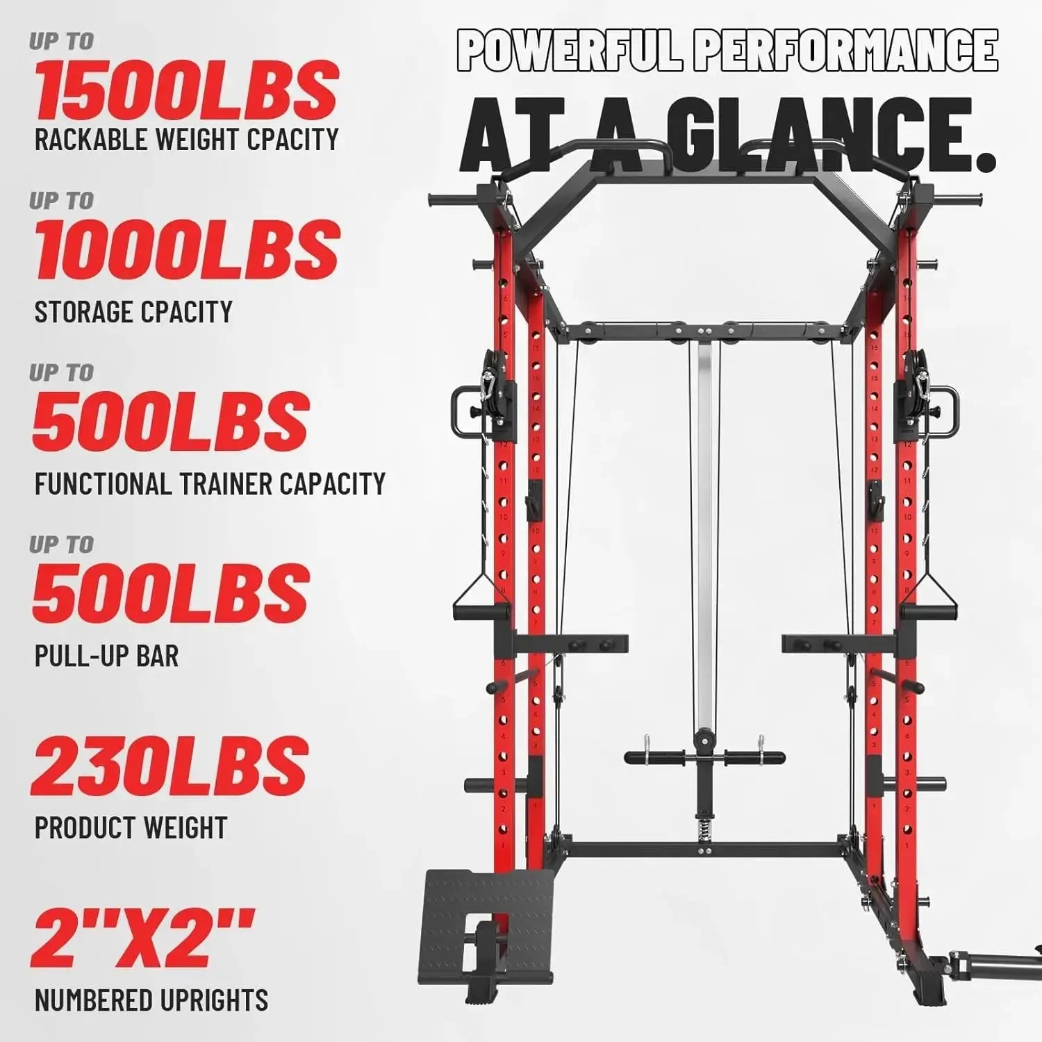 Mikolo Power Cage, Power Rack with Cable Crossover System, 1500LBS Squat Rack with LAT Pull Down System, Workout Cage with Pulley System for Fitness Home Gym Nova Trendz