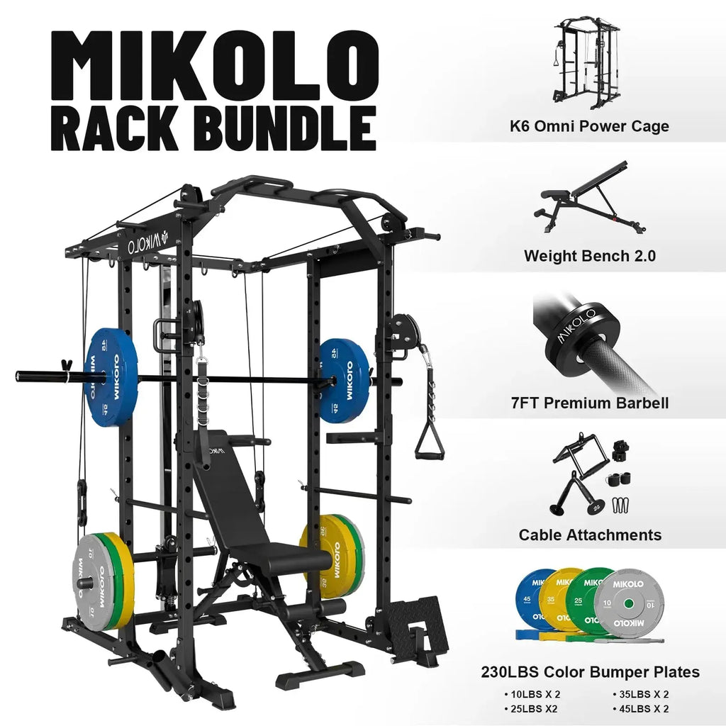 Mikolo Power Cage, Power Rack with Cable Crossover System, 1500LBS Squat Rack with LAT Pull Down System, Workout Cage with Pulley System for Fitness Home Gym Nova Trendz