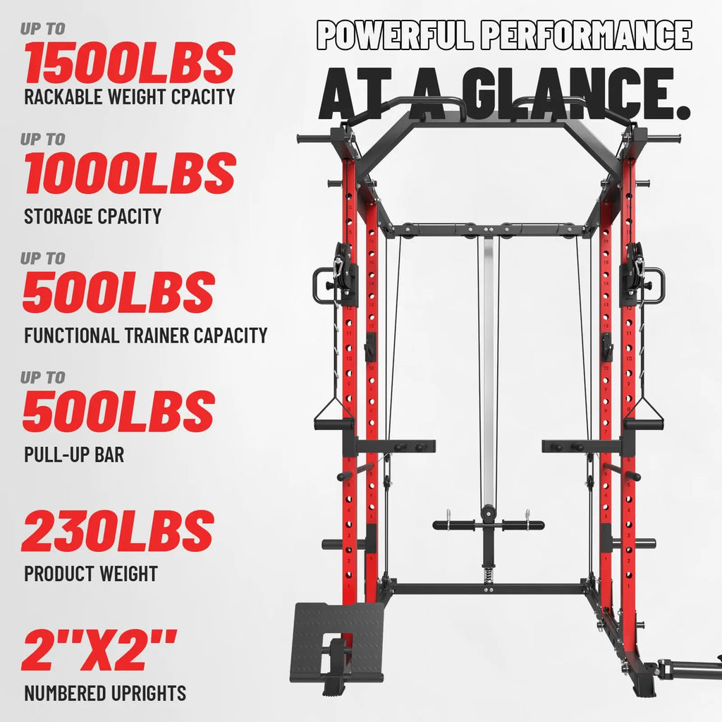 Mikolo Power Cage, Power Rack with Cable Crossover System, 1500LBS Squat Rack with LAT Pull Down System, Workout Cage with Pulley System for Fitness Home Gym Nova Trendz