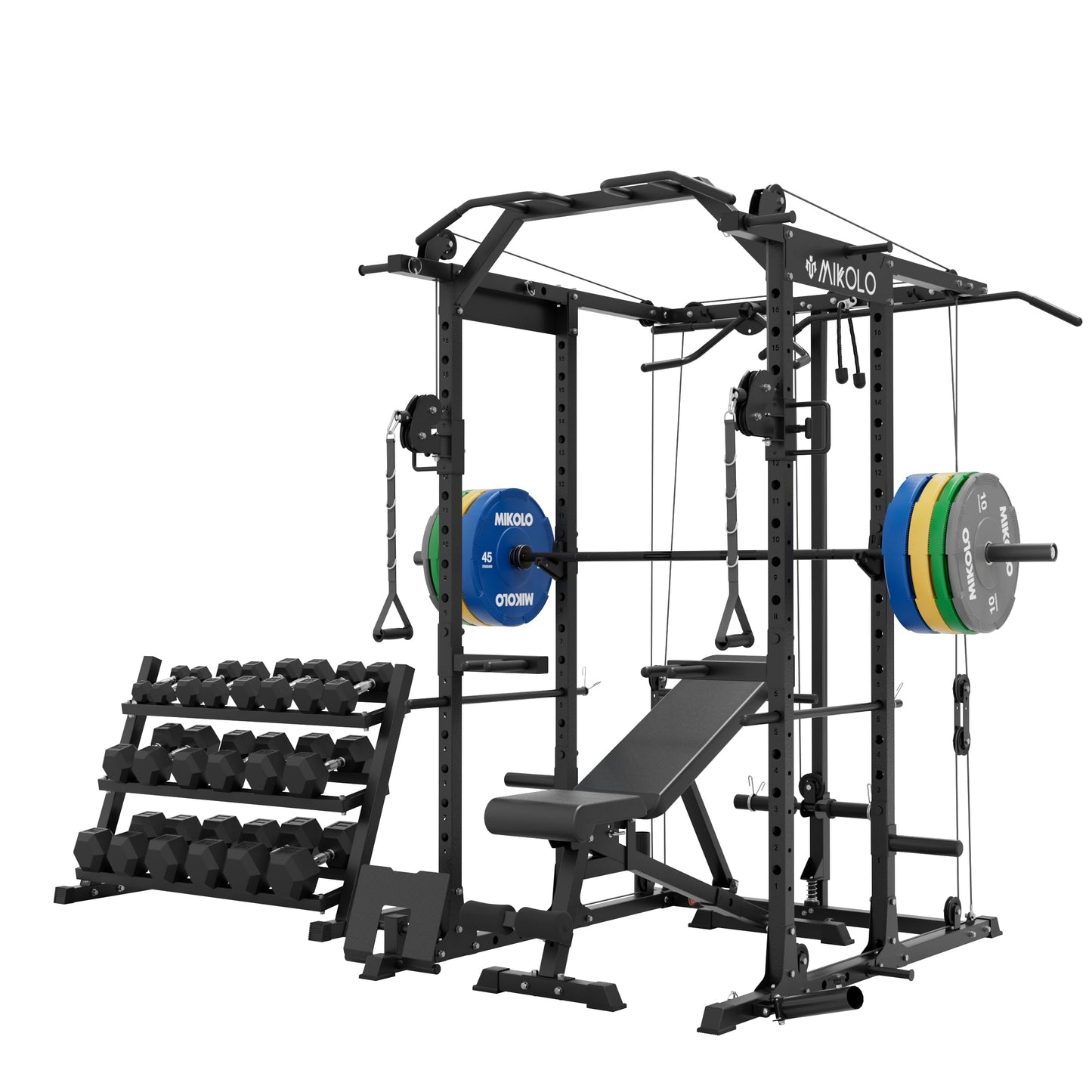Mikolo Power Cage, Power Rack with Cable Crossover System, 1500LBS Squat Rack with LAT Pull Down System, Workout Cage with Pulley System for Fitness Home Gym