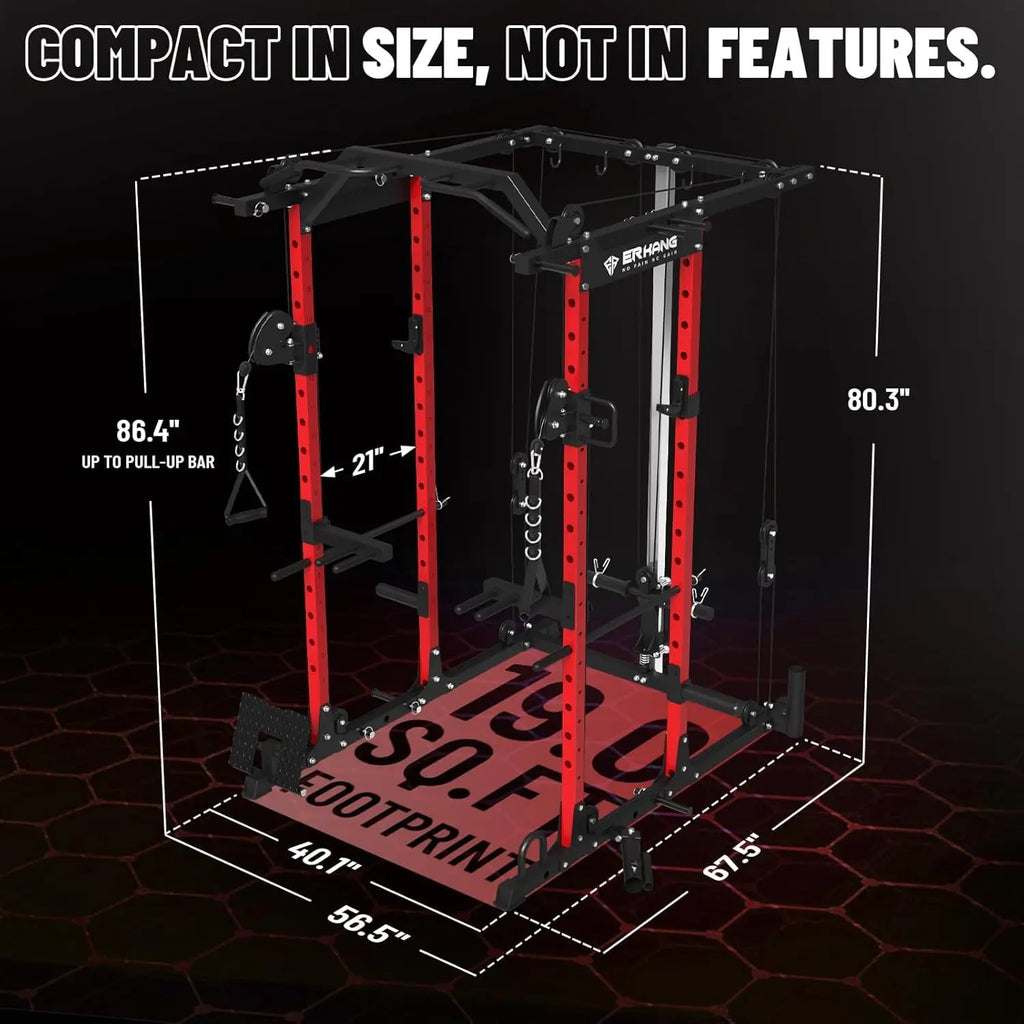 Mikolo Power Cage, Power Rack with Cable Crossover System, 1500LBS Squat Rack with LAT Pull Down System, Workout Cage with Pulley System for Fitness Home Gym Nova Trendz