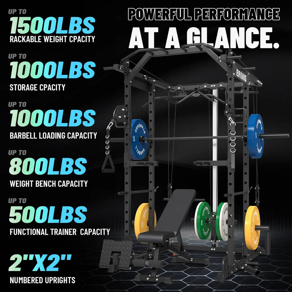 Mikolo Power Cage, Power Rack with Cable Crossover System, 1500LBS Squat Rack with LAT Pull Down System, Workout Cage with Pulley System for Fitness Home Gym Nova Trendz