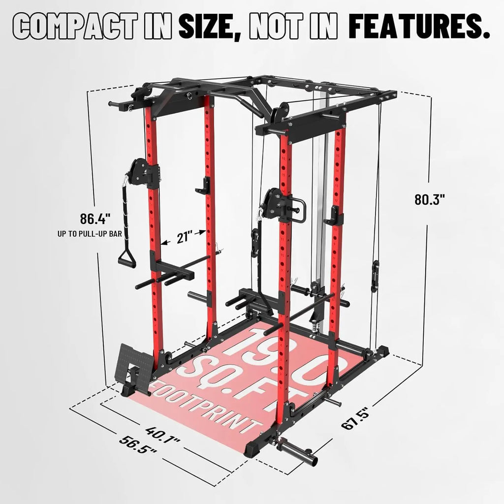 Mikolo Power Cage, Power Rack with Cable Crossover System, 1500LBS Squat Rack with LAT Pull Down System, Workout Cage with Pulley System for Fitness Home Gym Nova Trendz