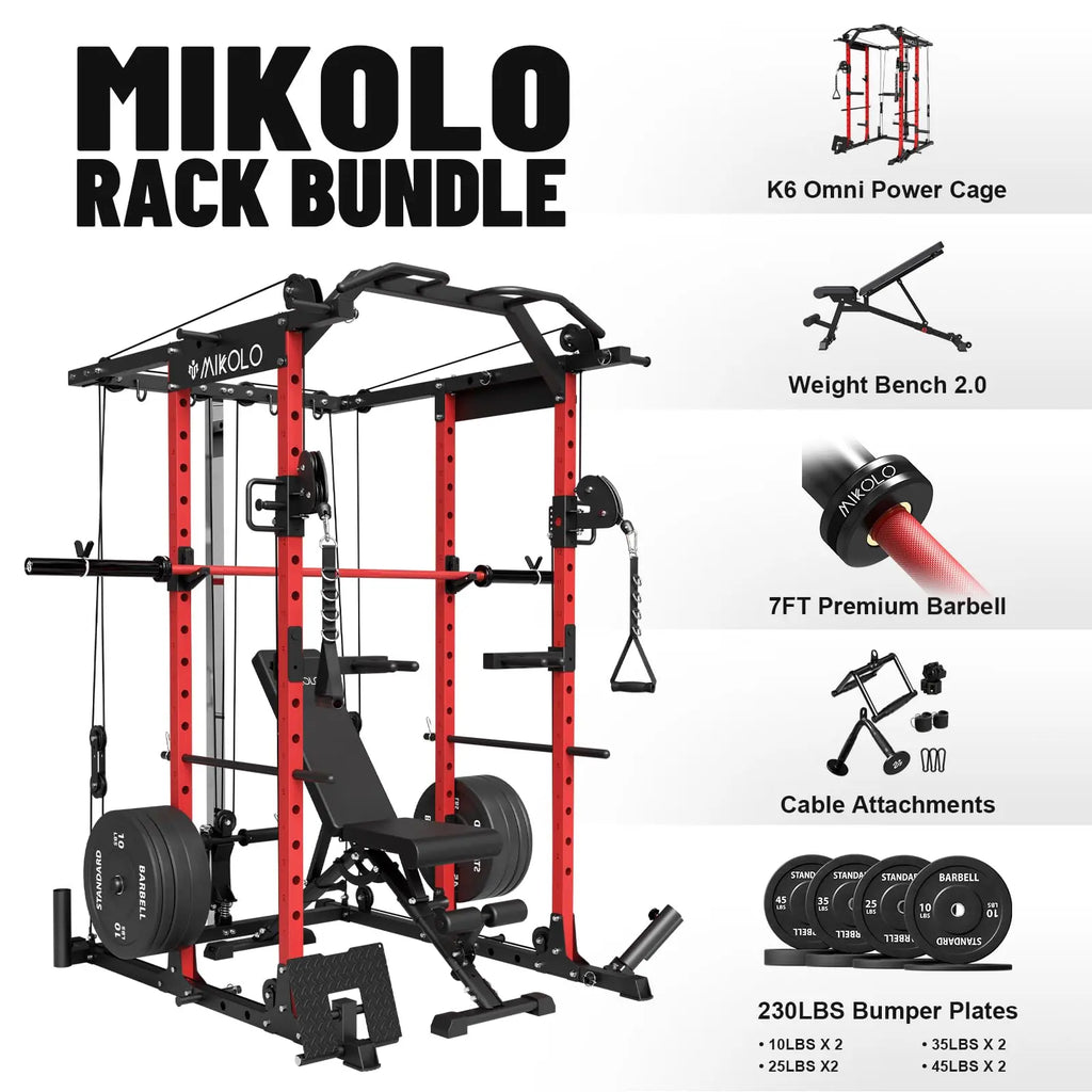 Mikolo Power Cage, Power Rack with Cable Crossover System, 1500LBS Squat Rack with LAT Pull Down System, Workout Cage with Pulley System for Fitness Home Gym Nova Trendz