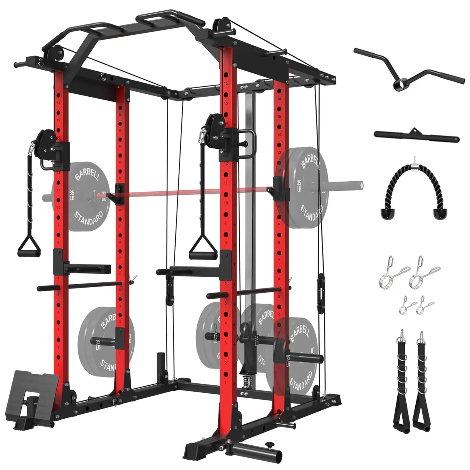 Mikolo Power Cage, Power Rack with Cable Crossover System, 1500LBS Squat Rack with LAT Pull Down System, Workout Cage with Pulley System for Fitness Home Gym Nova Trendz