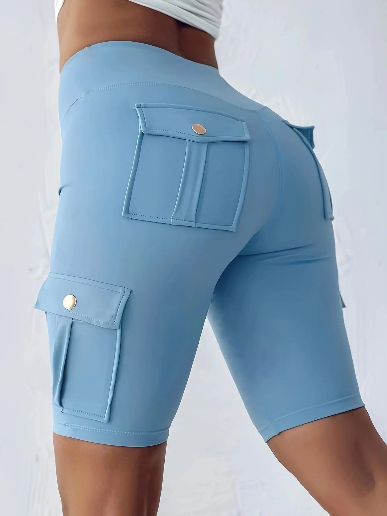 Women's Solid Color Pocket Design Athletic Yoga Cargo shorts For Exercise & Fitness, High-Wais Sports Cargo shorts Nova Trendz
