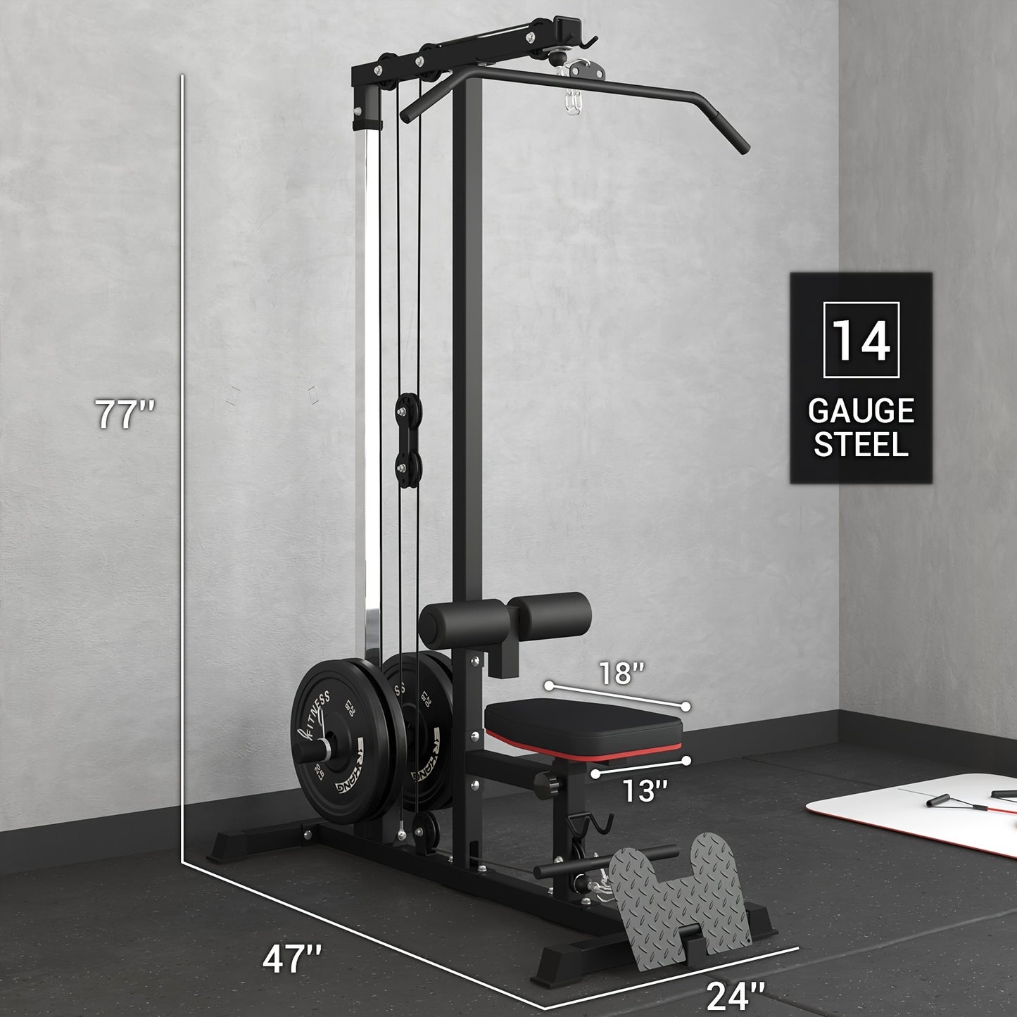 Home Gym LAT Machine - Ultimate Back Exercise Equipment for Low Strength Aids - Flip-Up Footplate, High and Low Pulley Station, Space-Saving Design for Effective Lat Pull Downs, Rows and More