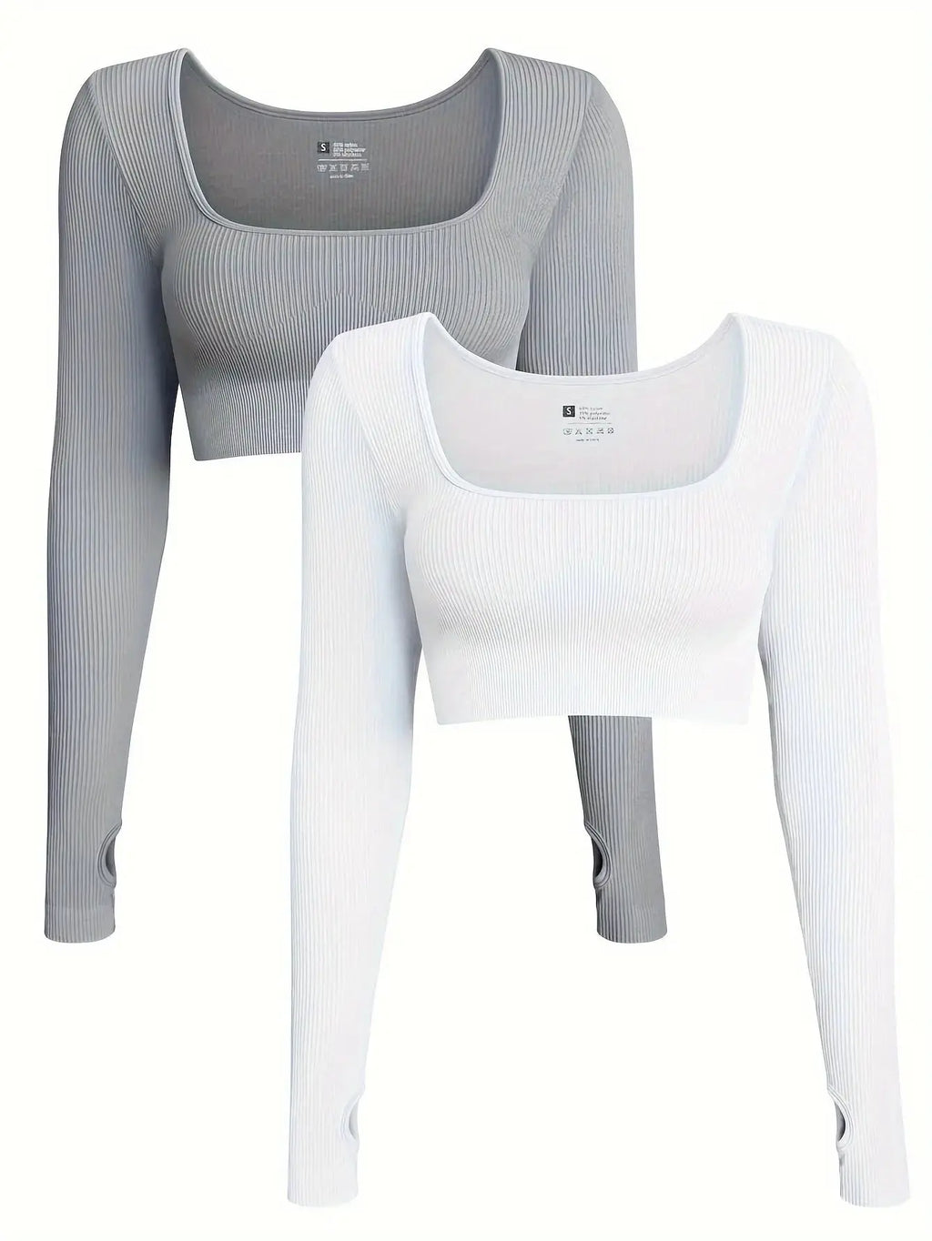 OQQ Women's 2 Piece Crop Top Ribbed Seamless Workout Exercise Long Sleeve Crop Tops Nova Trendz