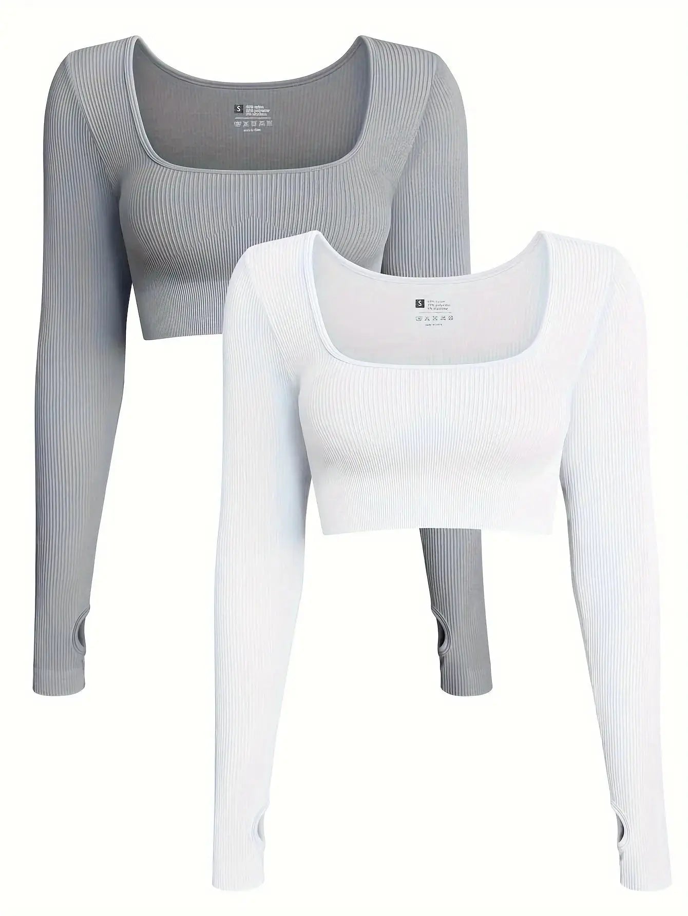 OQQ Women's 2 Piece Crop Top Ribbed Seamless Workout Exercise Long Sleeve Crop Tops Nova Trendz