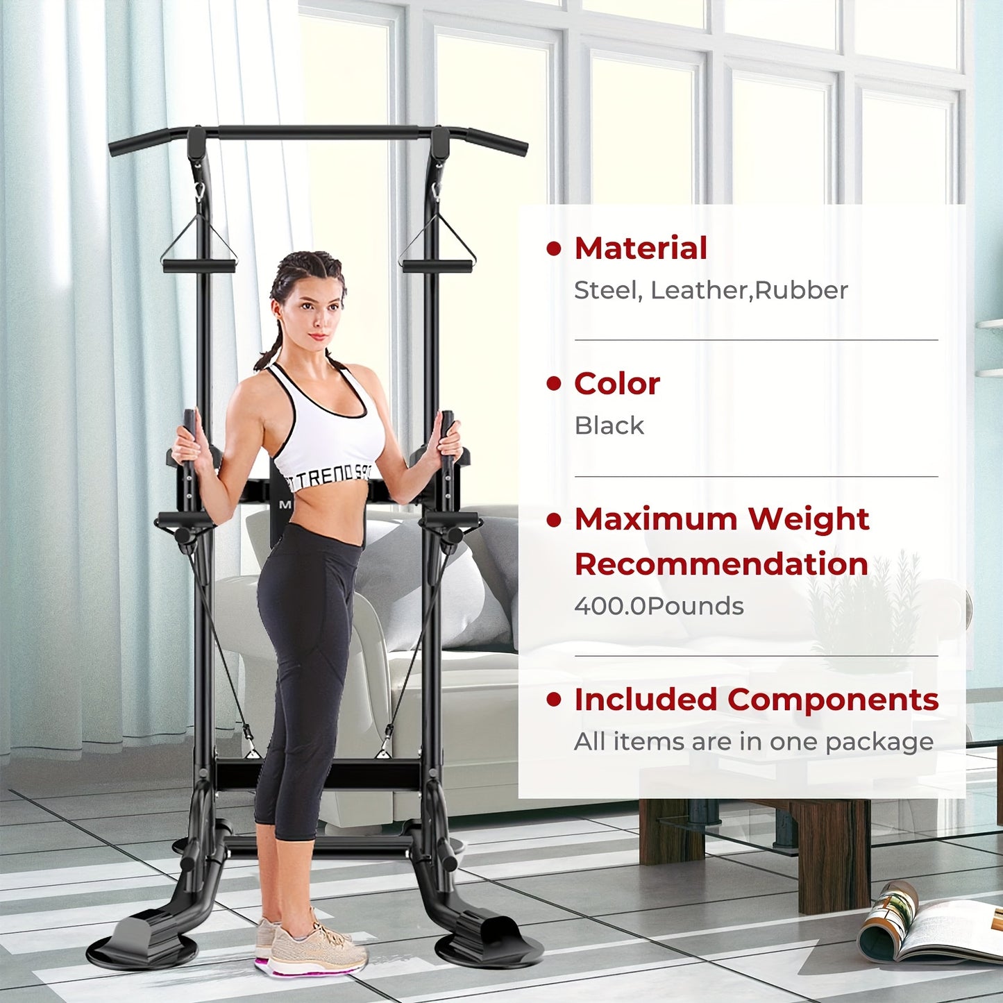 [Power Tower] Adjustable Power Tower | Pull Up Bar Stand Dip Station Workout Equipment Multi-Function Strength Training Exercise Equipment for Men Women Home Gym 330LBS