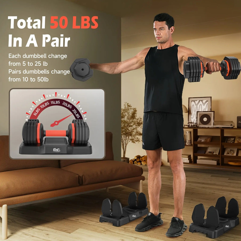 [UKEEP Dumbbells] UKEEP 25LB Adjustable Dumbbells | A Pair, Adjustable Weights Dumbbells Set, Anti-Slip Fast By Turning Handle, Black Dumbbell with Tray, Hand Grip, Dumbbell, Barbell, Kettlebell, Home Gym Fitness Workout Equi Nova Trendz