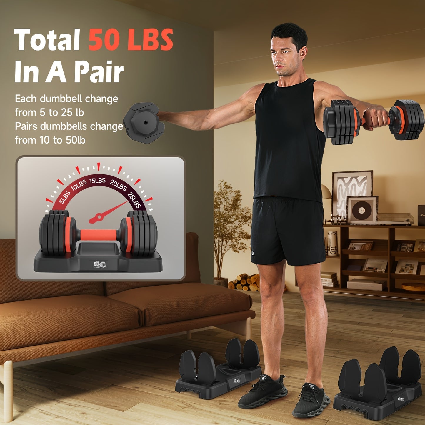 [UKEEP Dumbbells] UKEEP 25LB Adjustable Dumbbells | A Pair, Adjustable Weights Dumbbells Set, Anti-Slip Fast By Turning Handle, Black Dumbbell with Tray, Hand Grip, Dumbbell, Barbell, Kettlebell, Home Gym Fitness Workout Equi