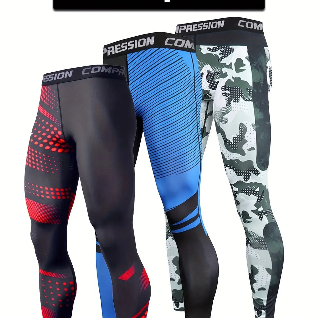 3-Piece High-Elasticity Men's Sports Compression Leggings, Athletic Quick-Dry Base Layer Capri Pants for Gym Fitness Running Exercise Nova Trendz