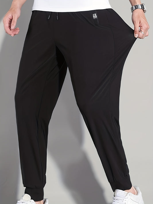 Men's Quick Drying Breathable Pants Sports Zipper Pocket Elastic Waist Drawstring Lightweight Jogger Pants For Exercise Running