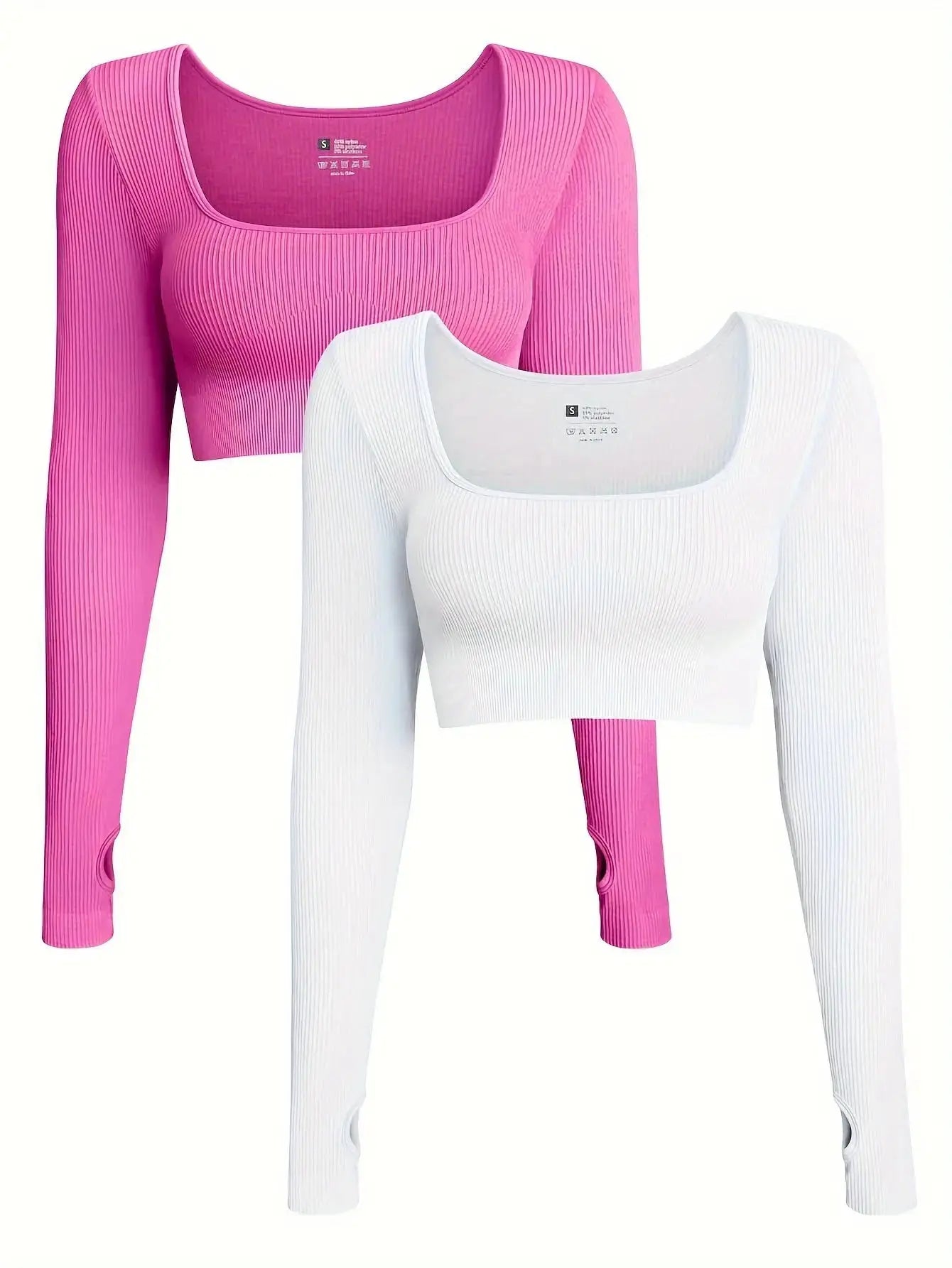 OQQ Women's 2 Piece Crop Top Ribbed Seamless Workout Exercise Long Sleeve Crop Tops Nova Trendz