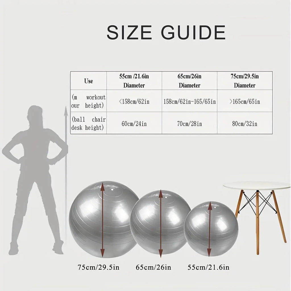 1pc Extra Large Thickened Yoga Ball, Silvery PVC Fitness Ball for Balance and Sensory Training, Adult Exercise Equipment with Air Pump and Nozzle Included Nova Trendz