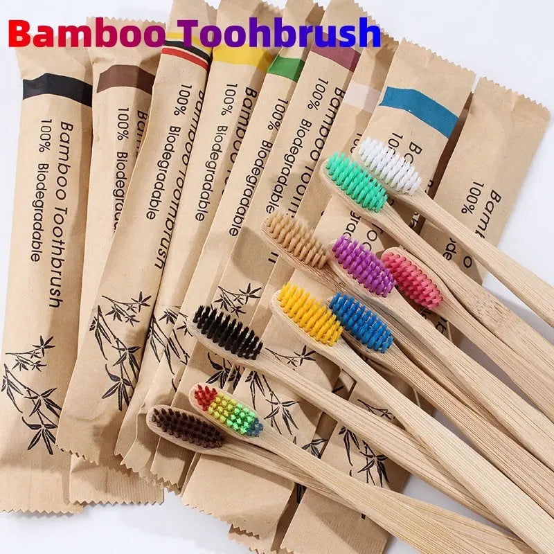 10Pcs Colorful Toothbrush Natural Bamboo Tooth Brush Set Soft Bristle Charcoal Teeth Eco Bamboo Toothbrushes Dental Oral Care (75g)50357526-C11-401