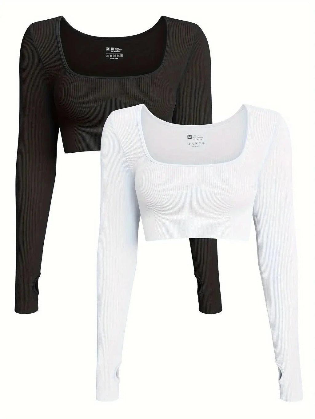 OQQ Women's 2 Piece Crop Top Ribbed Seamless Workout Exercise Long Sleeve Crop Tops Nova Trendz