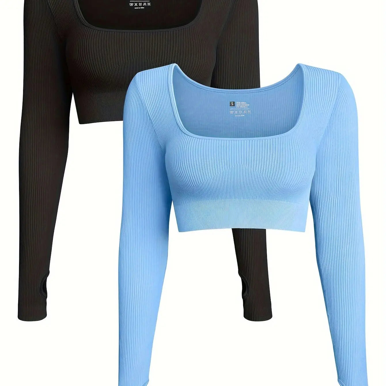 OQQ Women's 2 Piece Crop Top Ribbed Seamless Workout Exercise Long Sleeve Crop Tops Nova Trendz