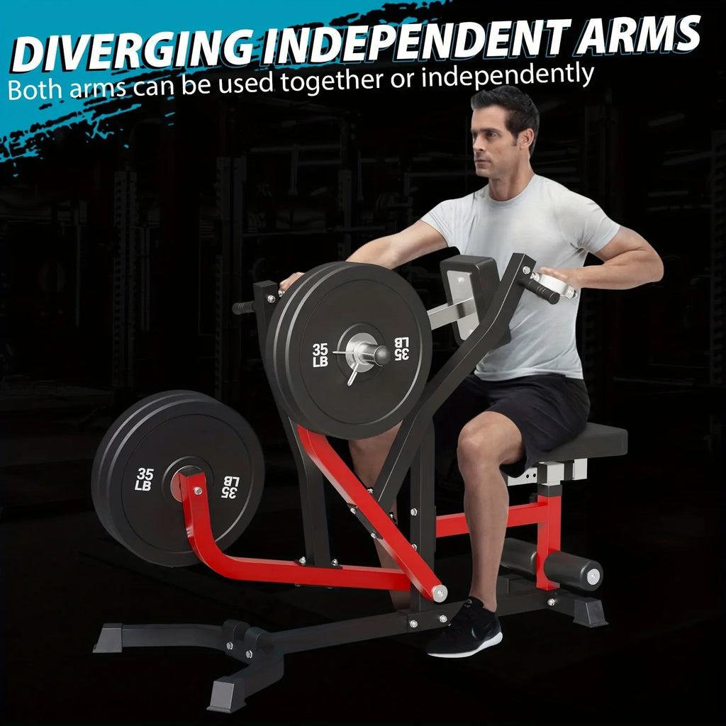 400lb Capacity Seated Row Machine With Plate Loaded Arms, Adjustable Back Workout Equipment With Independent Arms, Multi-Grip Positions. Nova Trendz