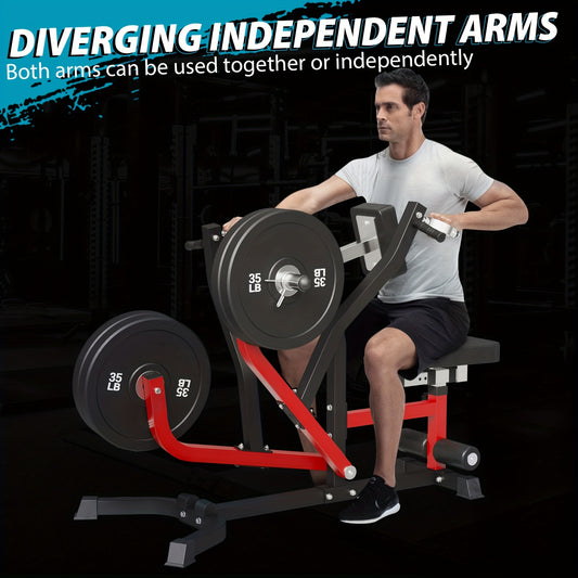 400lb Capacity Seated Row Machine With Plate Loaded Arms, Adjustable Back Workout Equipment With Independent Arms, Multi-Grip Positions.
