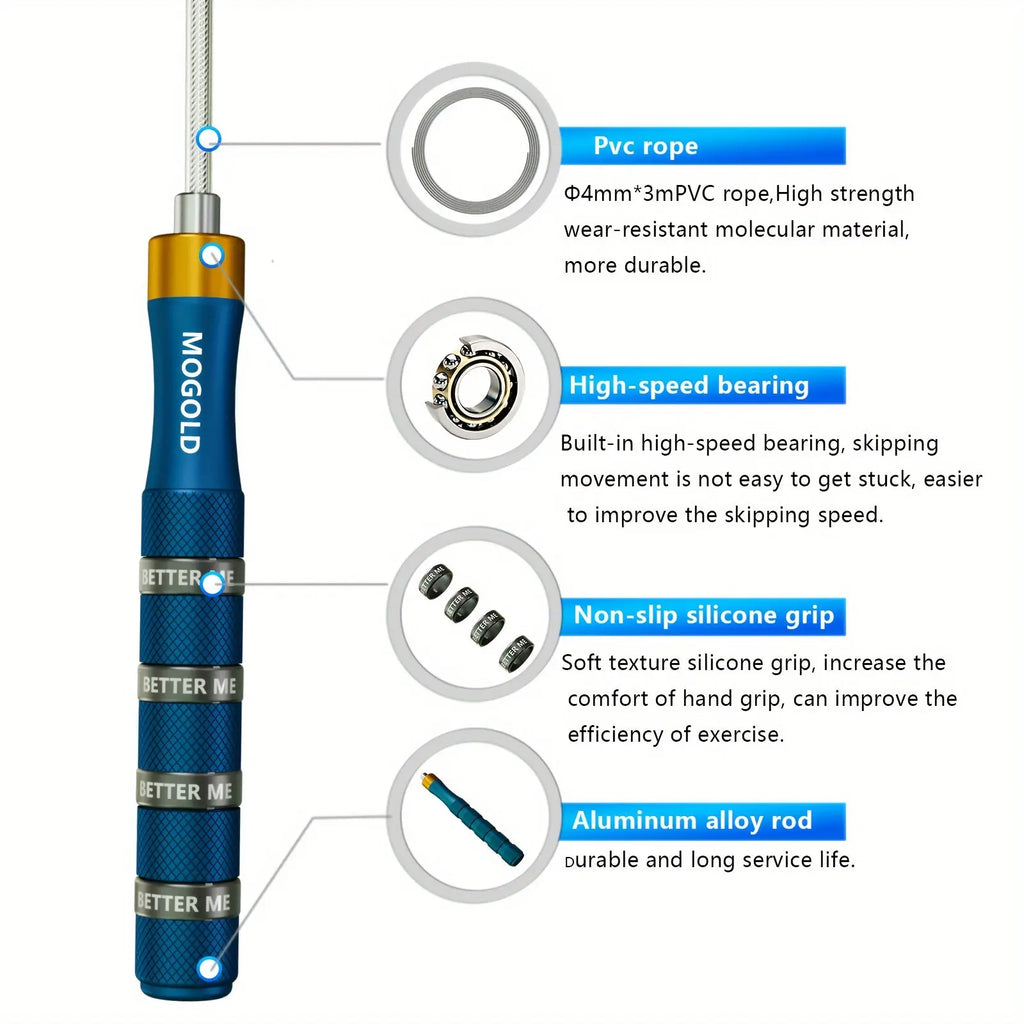 MOGOLD Professional Adjustable Speed Jump Rope - Exercise and Fitness Skipping Rope for Men and Women, Uncharged, Aluminum Alloy Handle, Suitable for Ages 14+ - 1pc Nova Trendz