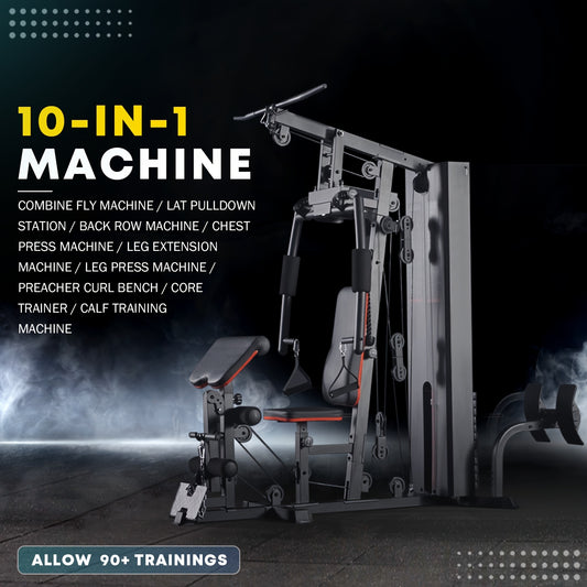 10-in-1 Home Gym Station with 150LBS Weight Stack, All-in-One Workout Equipment for Full Body Training, Multi-Functional Iron Gym Machine with Fly, Lat Pull Down, Chest Press, Leg Extension, Preacher Curl, Core & Calf Trainin
