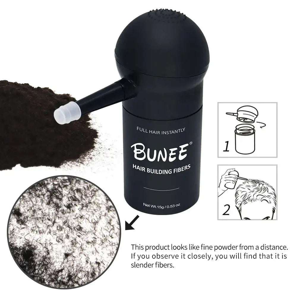 "BUNEE Hair Fiber Set 15g: Men's natural hair-dense fibers for balding areas, fills part lines, includes 15g fiber powder Nova Trendz