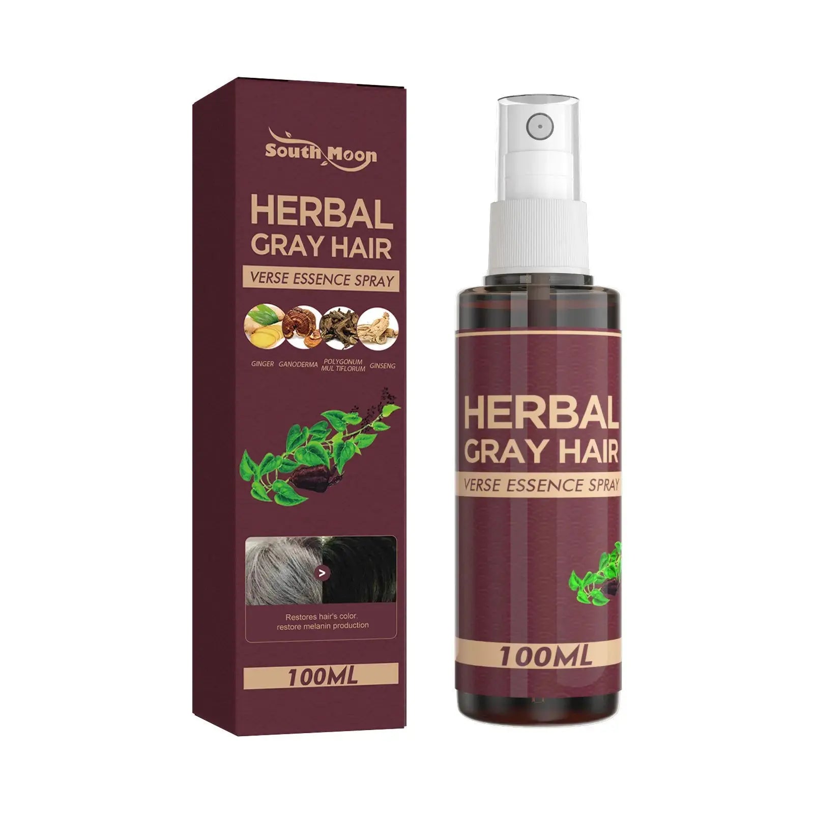 Southmoon 100ml Hair Darkening Herbal Spray White To Black Natural Color Repair Anti Grey Reduce Hair Loss Herbal Haircare Serum Nova Trendz