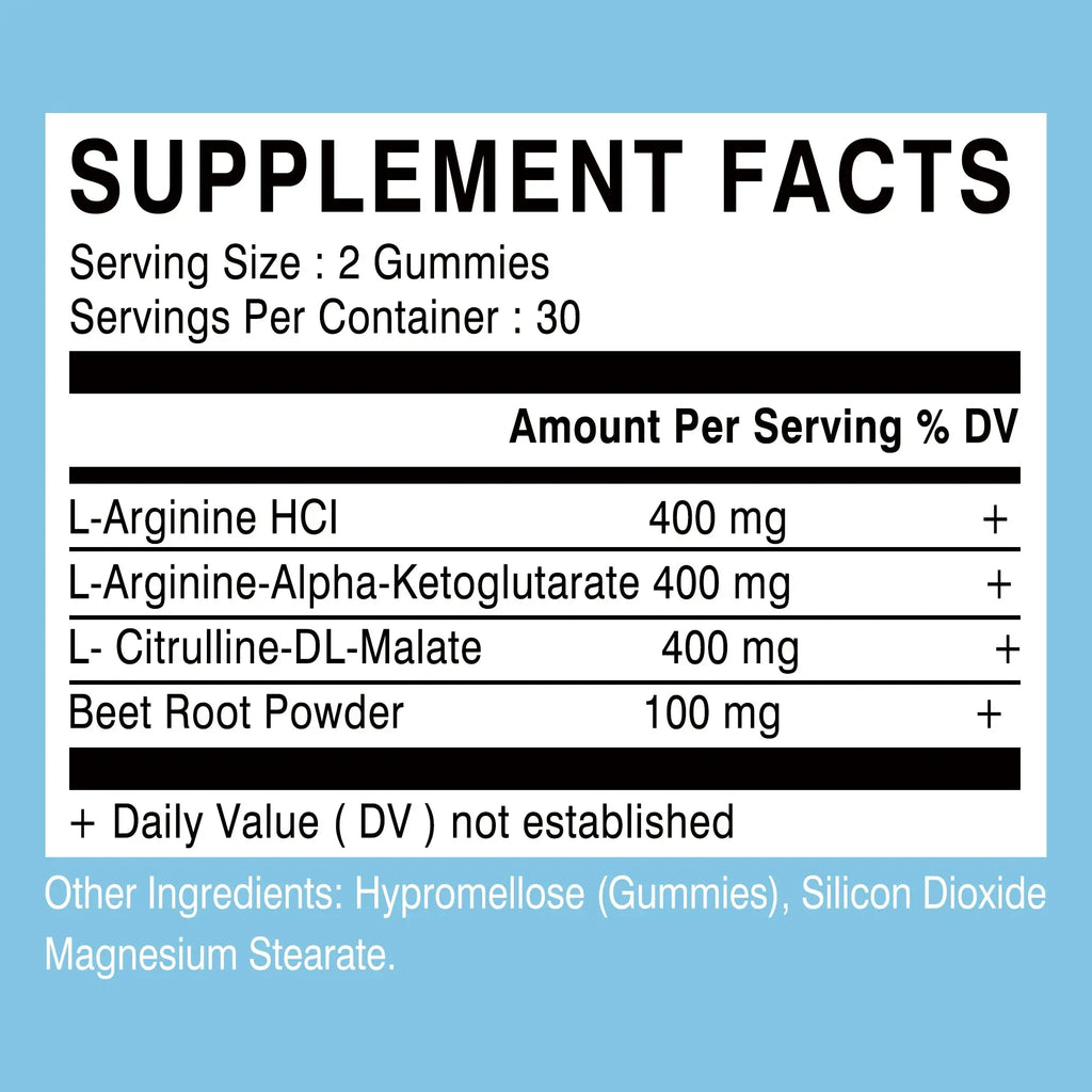 L-Arginine Supplement - Boosts Energy and Endurance, Improves Muscle Mass and Athletic Performance - 60 Gummies Nova Trendz