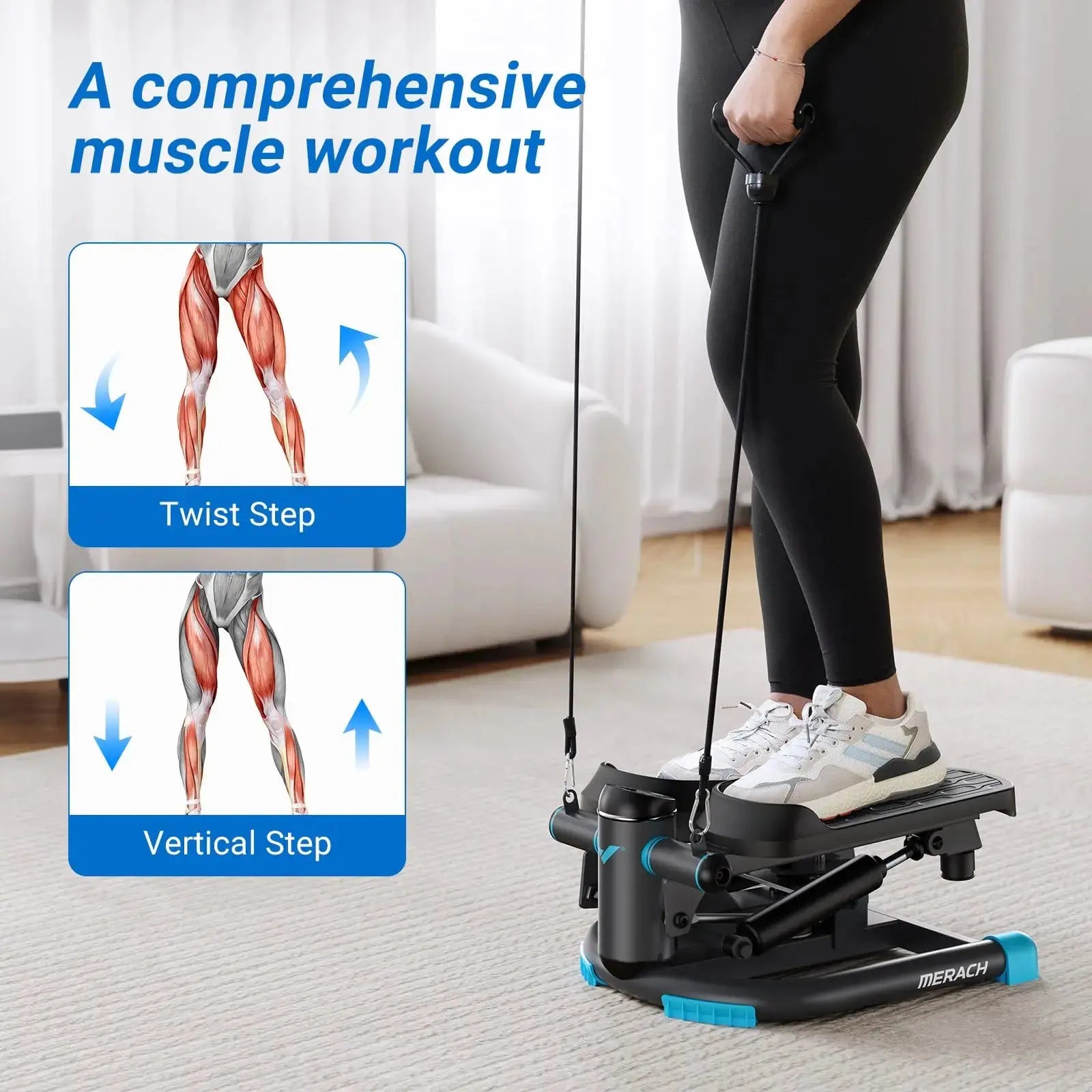 MERACH Stepper Upgrade Dual-Action Stepper 330LBS Capacity Exercise Equipment with Resistance Bands for Home or Gym Body Workout Nova Trendz
