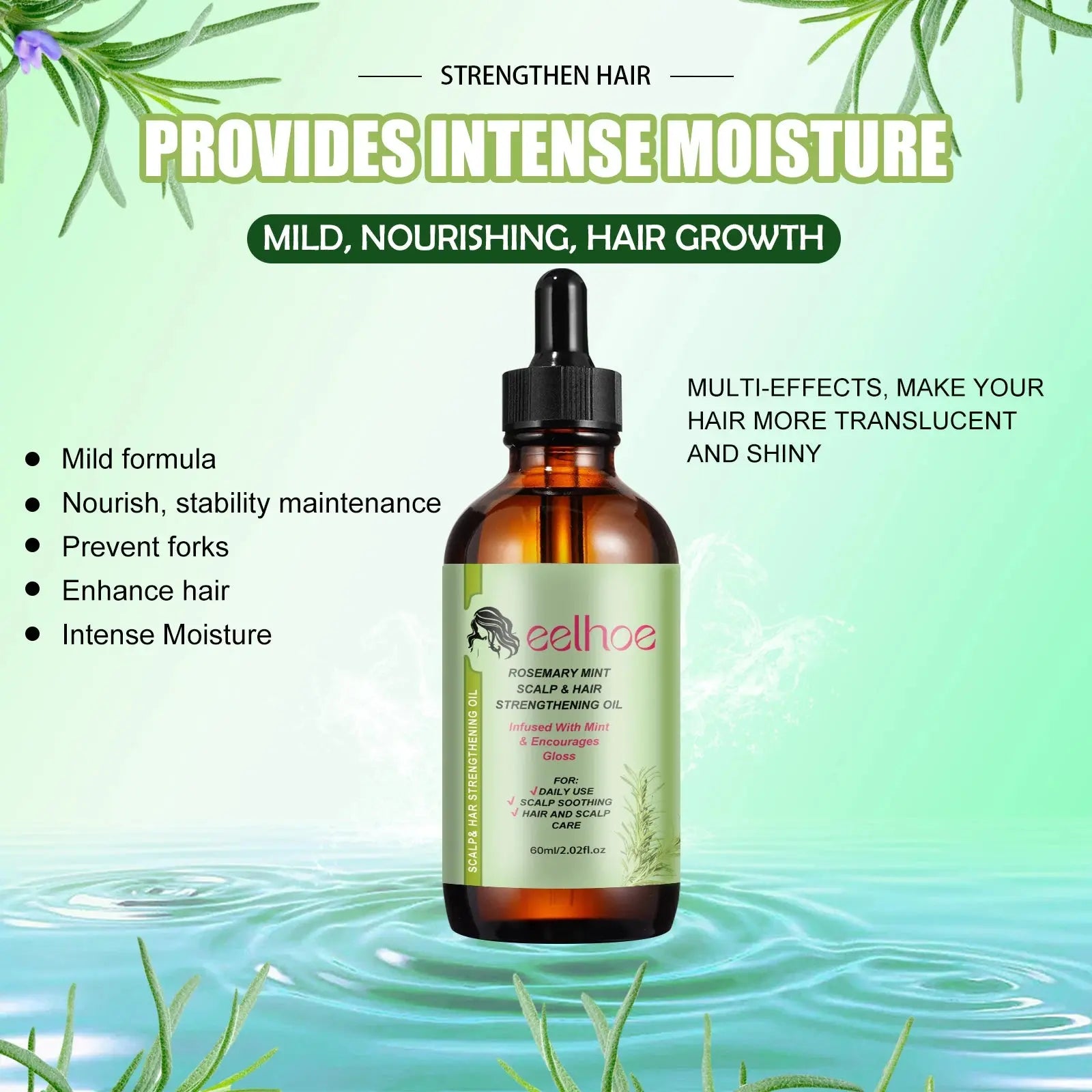 Eelhoe Rosemary Hair & Scalp Oil with Brush Rosemary Scalp Treatment Oil with Applicator Brush Nova Trendz