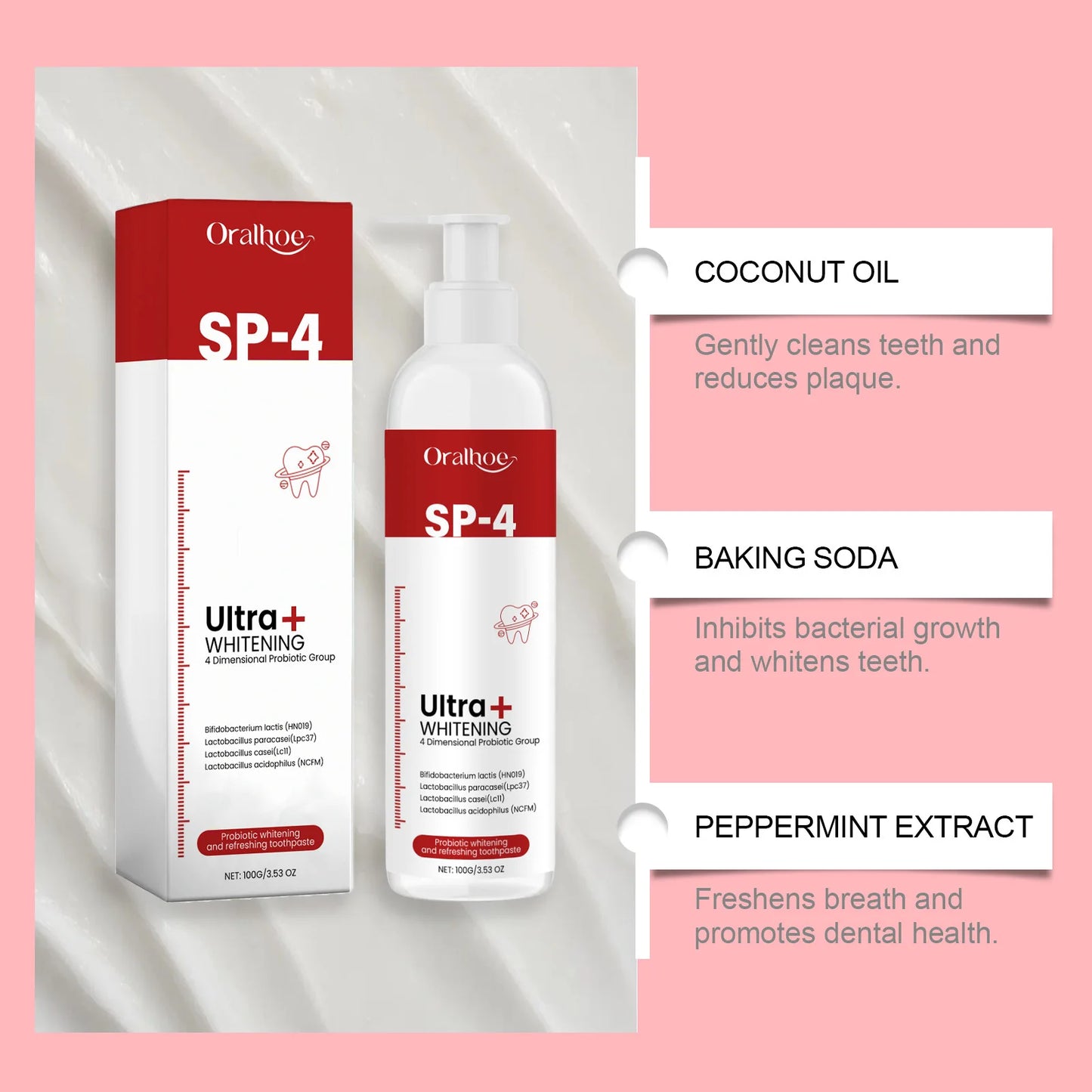 Oralhoe 100g Sp4 Probiotic Brightening Teeth Toothpaste Plaque Stain Remove Oral Hygiene Cleaning Fresh Breath Dental Toothpaste