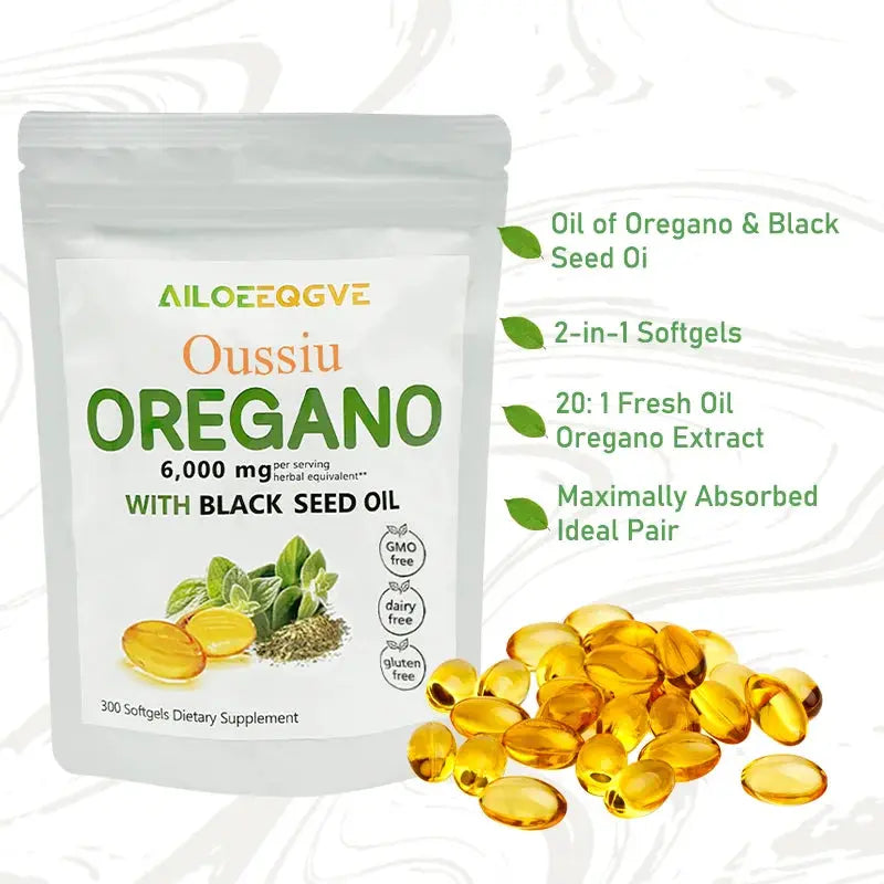 Oussiu Oil of Oregano Softgels 6000mg Per Serving, 300 Count  2 in 1 Formulated with Black Seed Oil 200mg Easy to Swallow - Nova Trendz