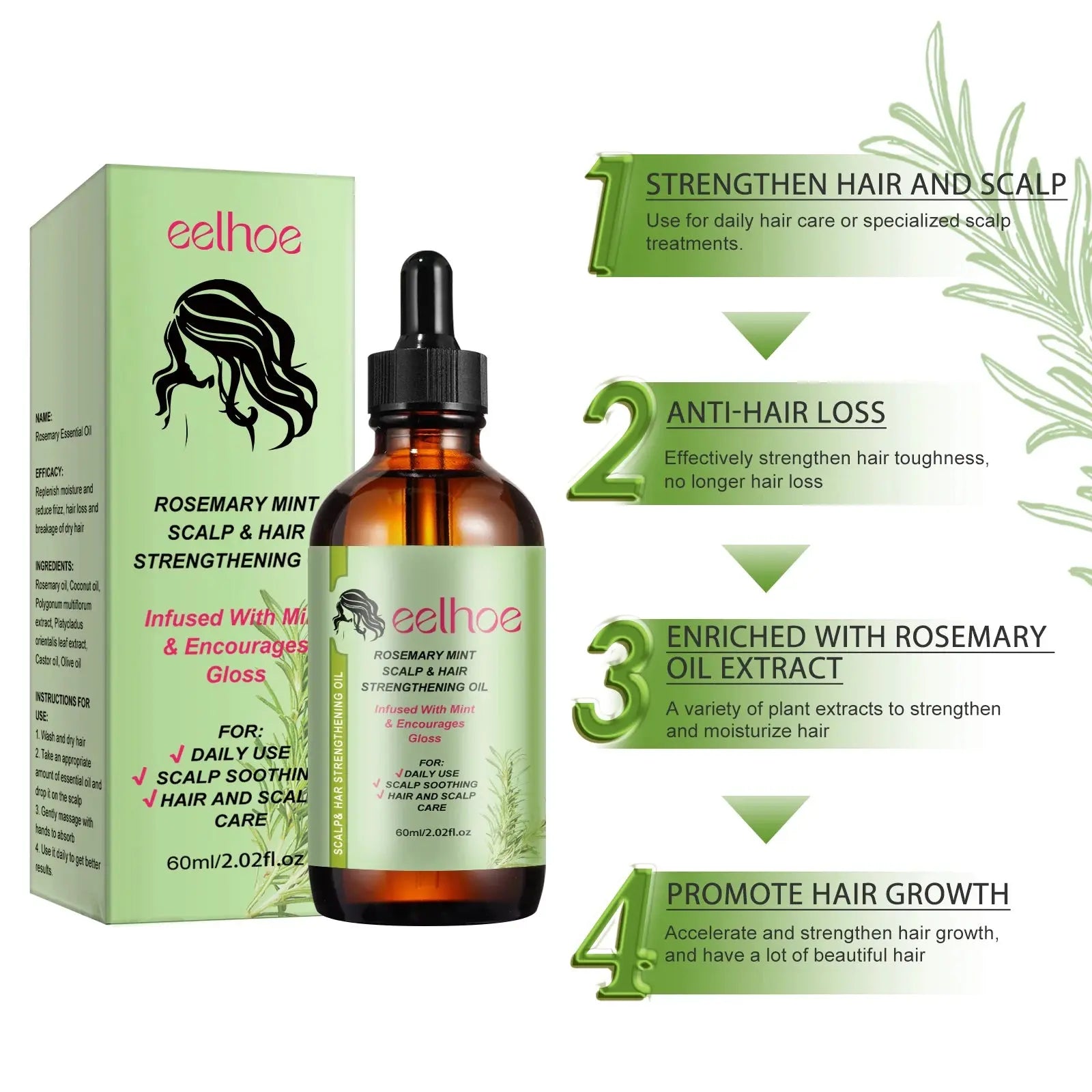 Eelhoe Rosemary Hair & Scalp Oil with Brush Rosemary Scalp Treatment Oil with Applicator Brush Nova Trendz
