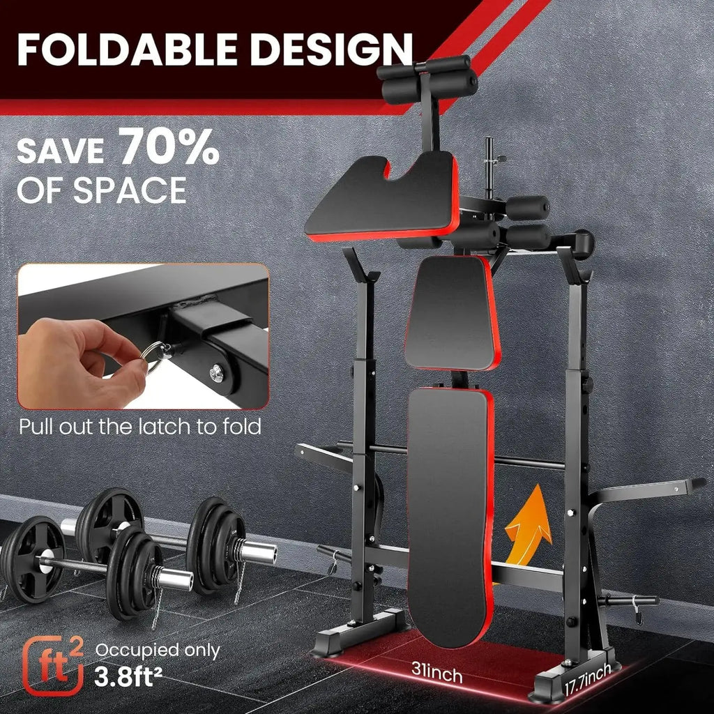 6 in 1 660lbs Weight Bench Set with Squat Rack, Bench Press Set with Barbell Rack, Adjustable Incline Strength Training Workout Nova Trendz